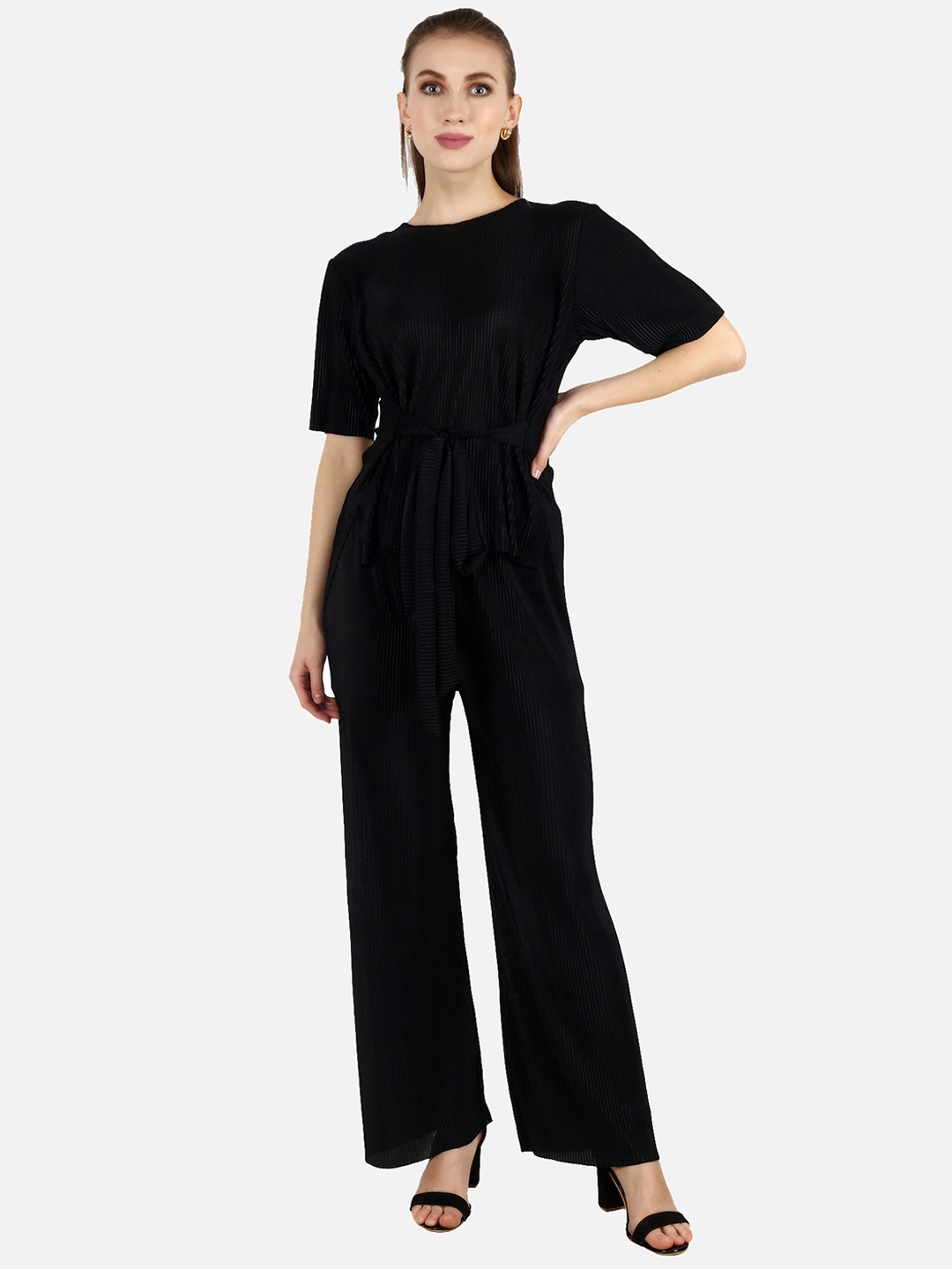 

Popwings Self Design Top & Trousers, Black