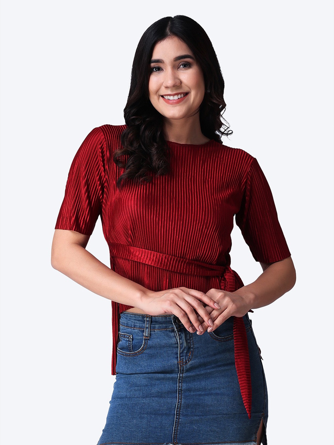 

Popwings Tie-Up Detailed Crop Top, Maroon