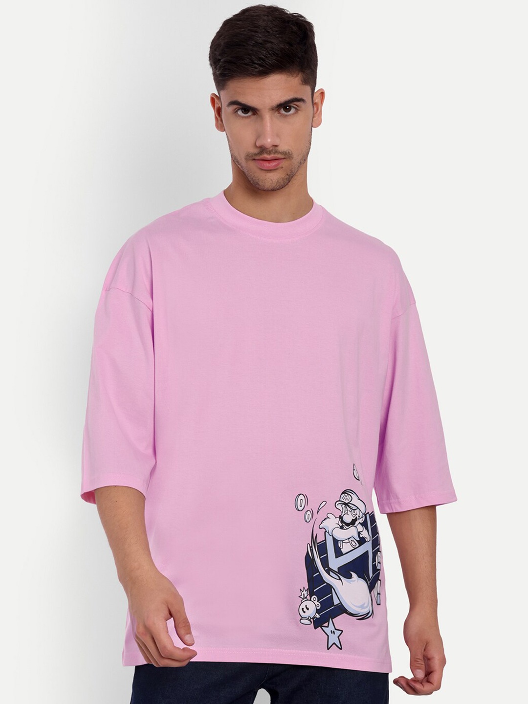 

Gavin Paris Graphic Printed Drop shoulder Sleeves Cotton Oversized Fit T-shirt, Pink