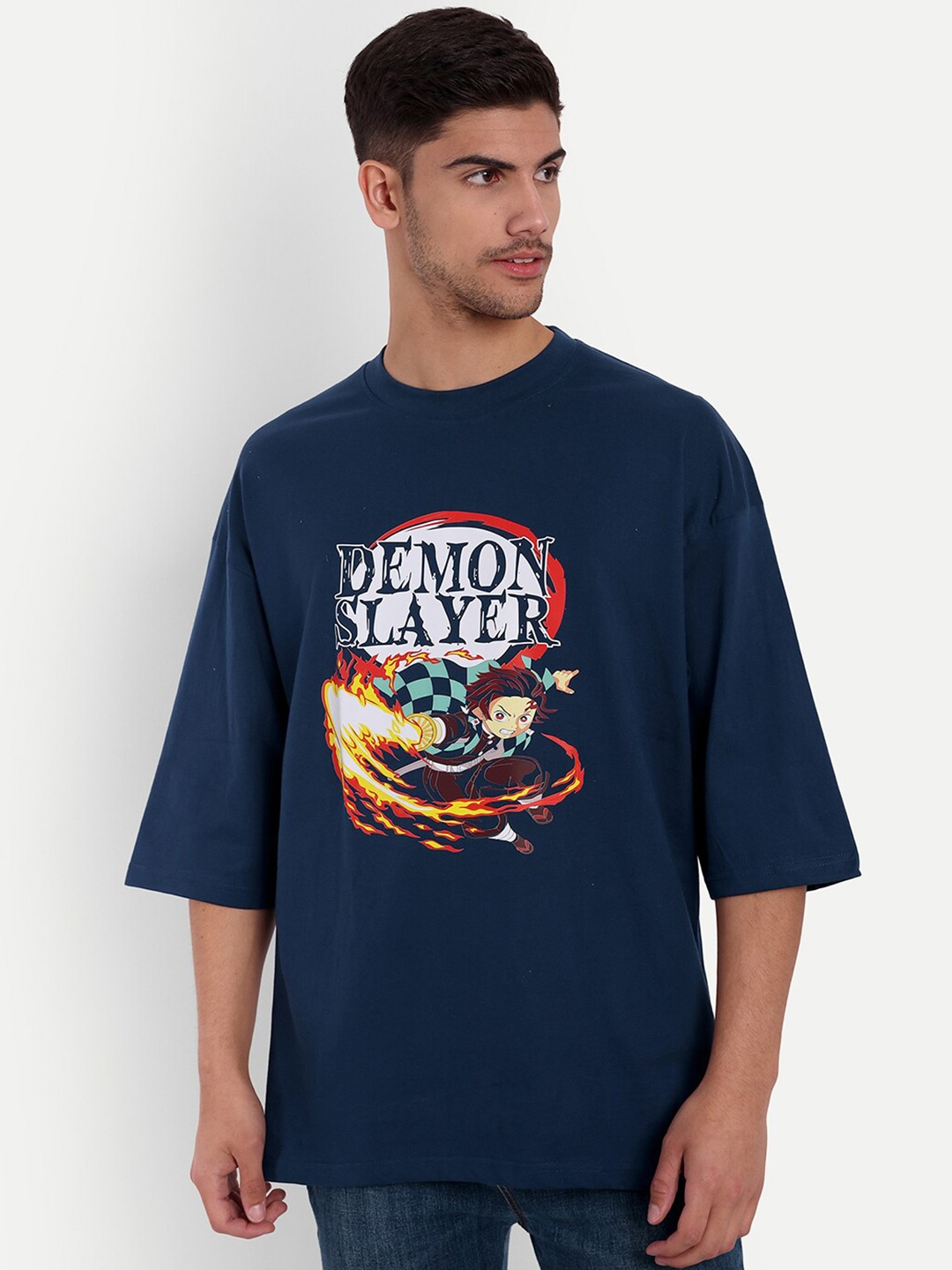 

Gavin Paris Graphic Printed Drop shoulder Sleeves Cotton Oversized Fit T-shirt, Blue