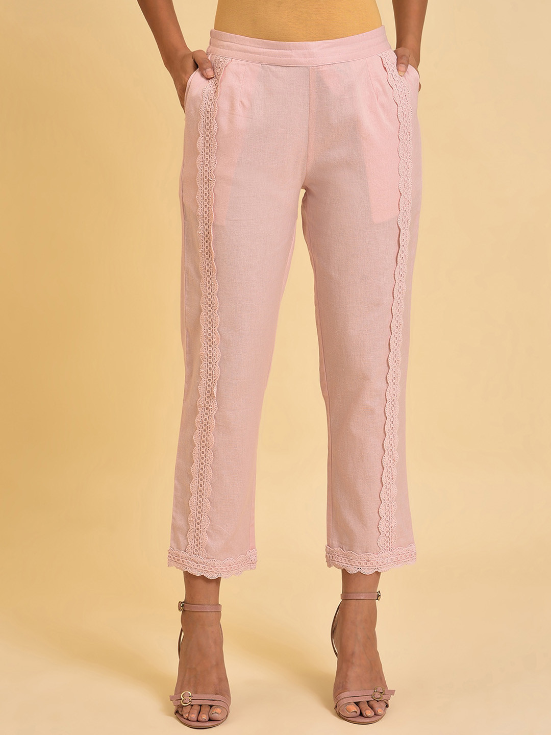 

W Women Pink Mid-Rise Regular Trousers