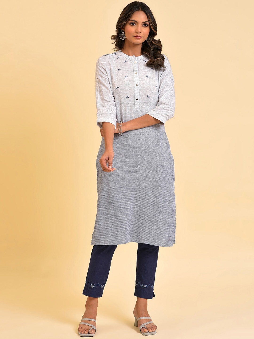 

W Straight Cotton Kurta, Grey