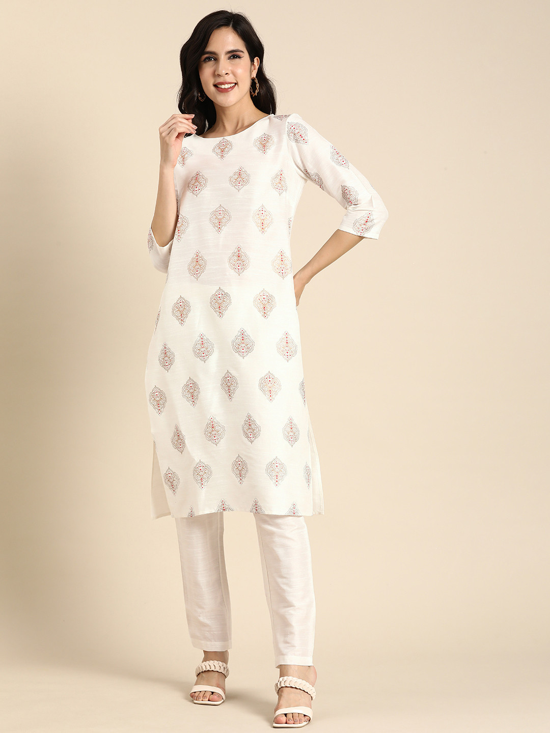 

Anouk Women Ethnic Motifs Printed Regular Kurta with Trousers, White