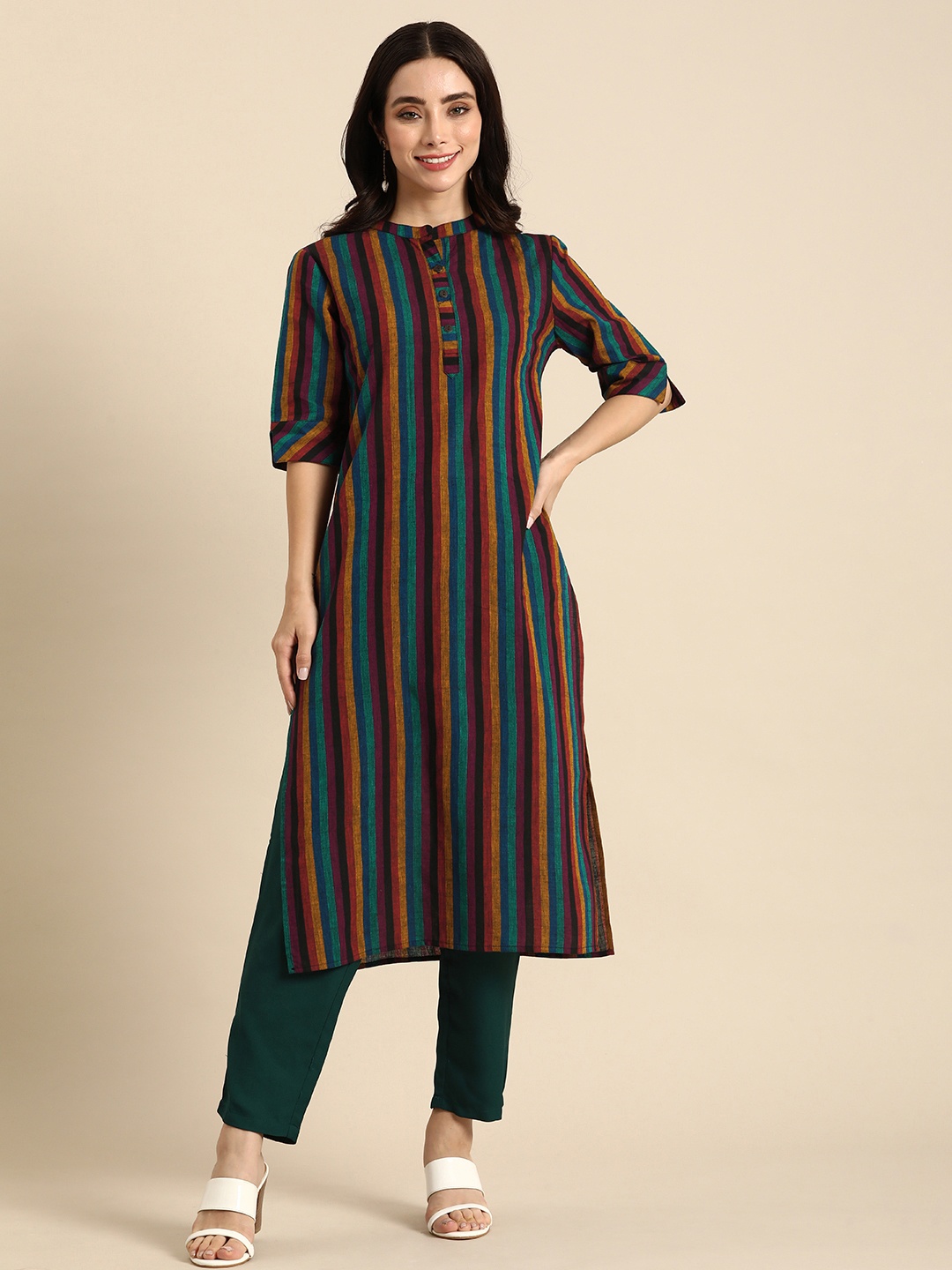 

Anouk Women Striped Straight Kurta, Multi