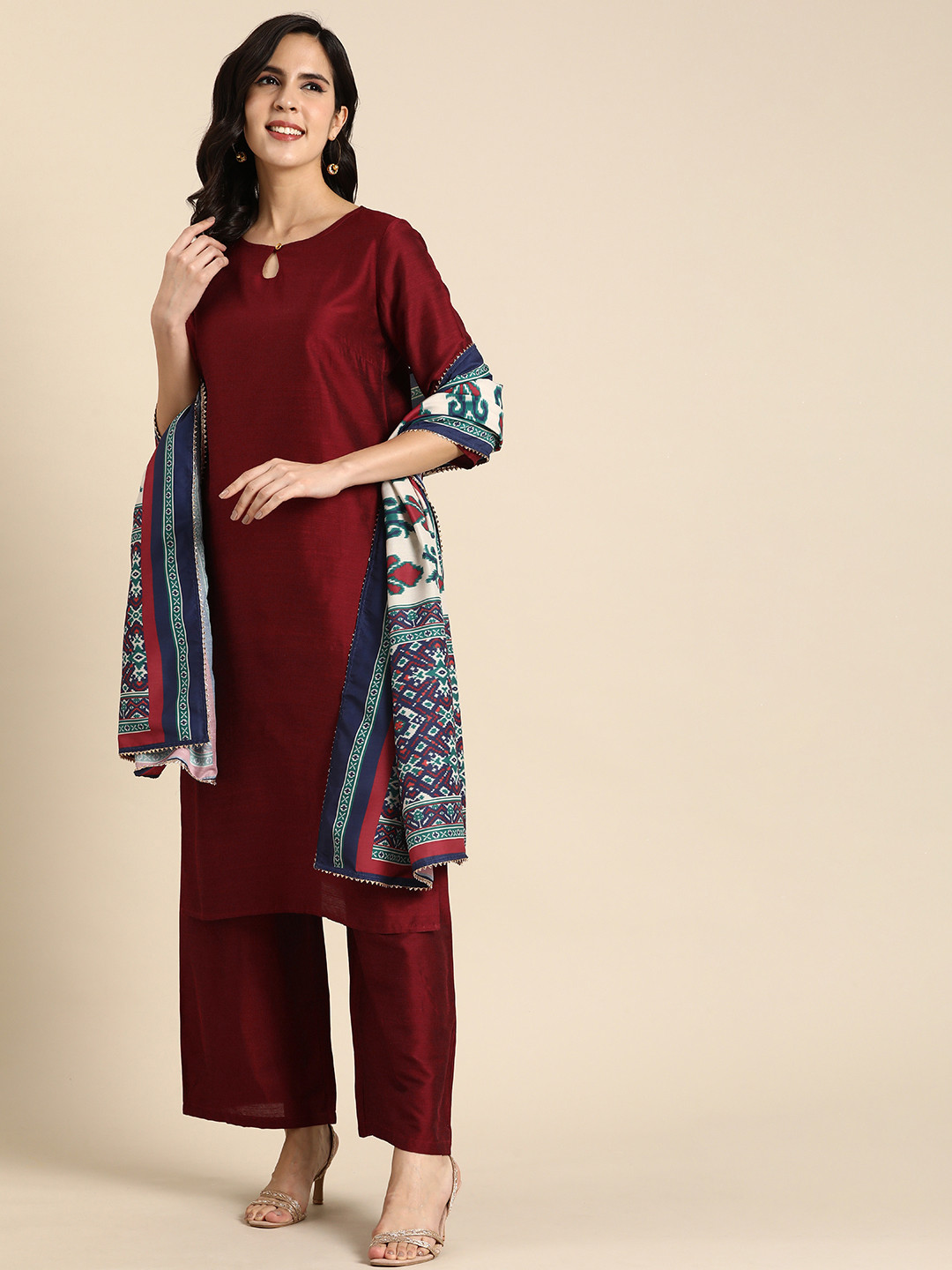 

Anouk Women Regular Kurta with Palazzos & With Dupatta, Maroon