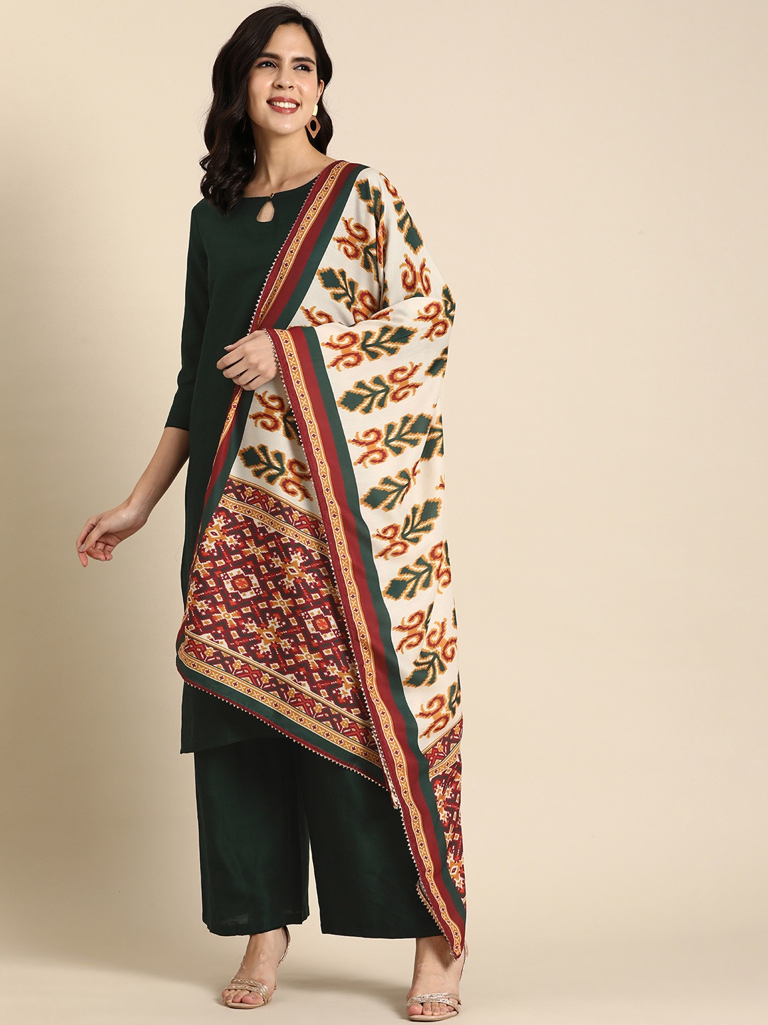 

Anouk Women Regular Kurta with Palazzos & With Dupatta, Green