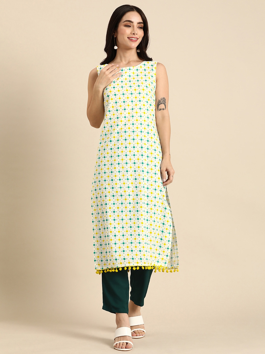 

Anouk Women Geometric Printed Kurta, White