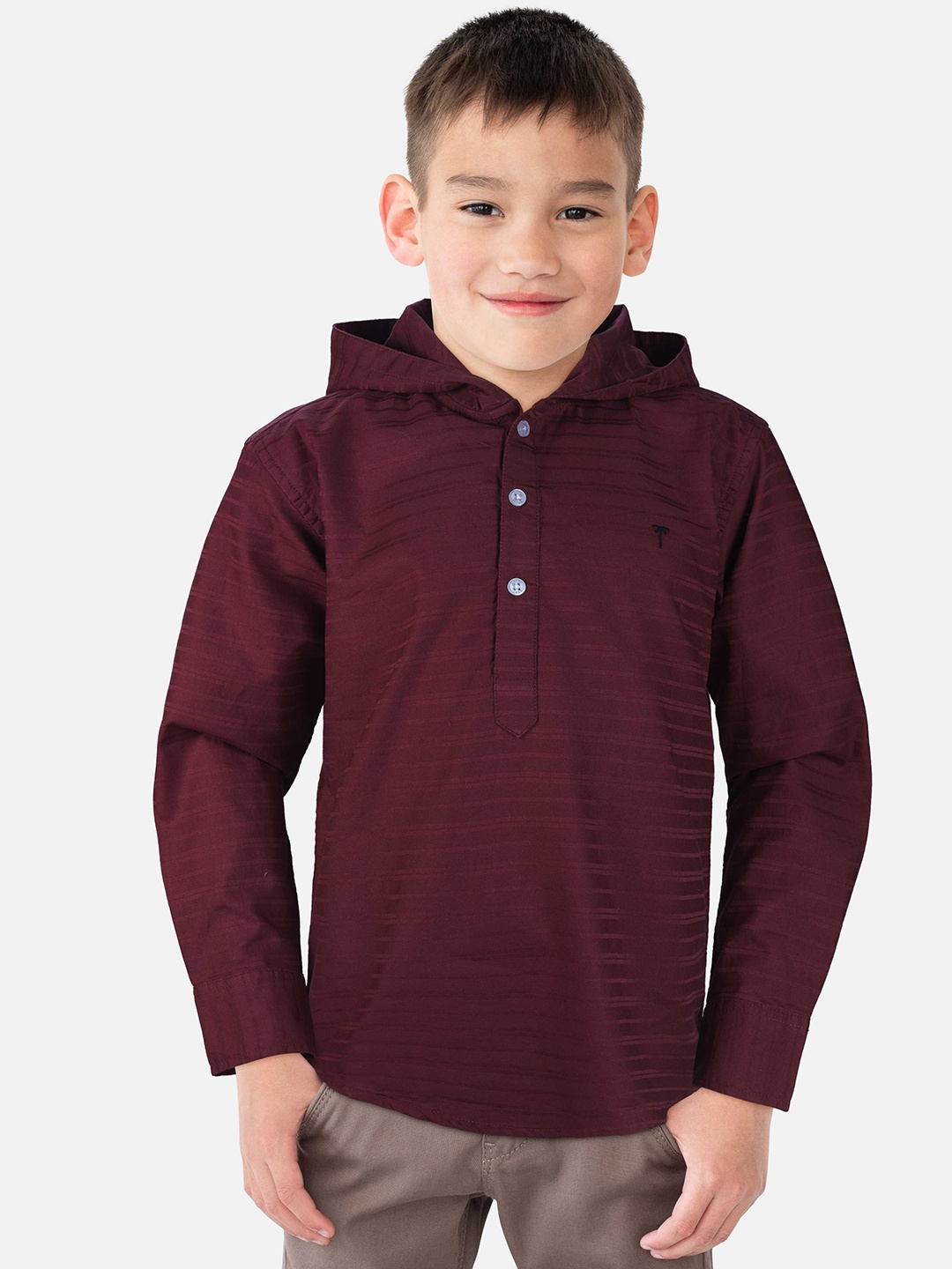 

Palm Tree Boys Opaque Casual Hooded Shirt, Maroon