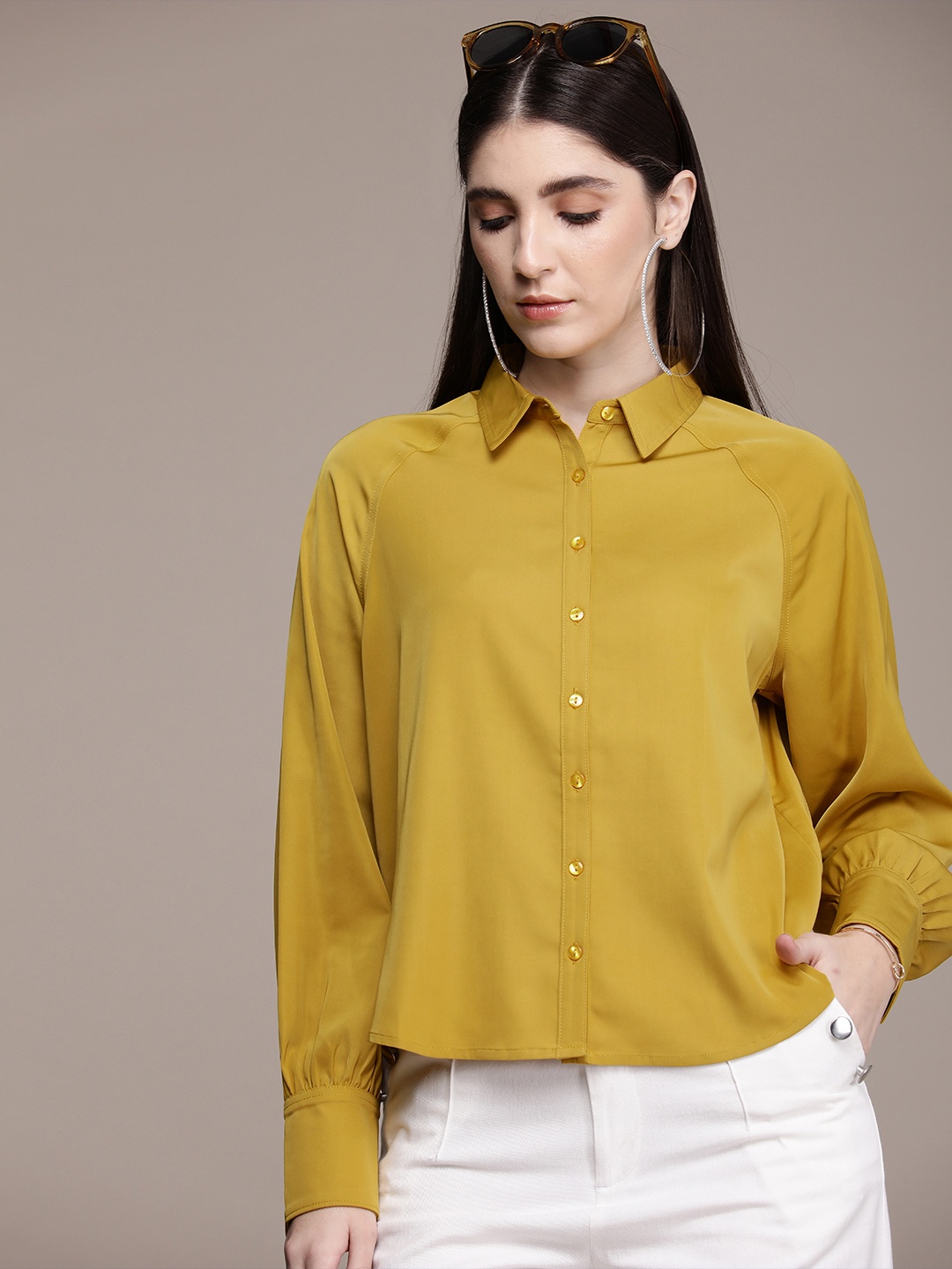 

French Connection Satin Finish Casual Shirt, Mustard