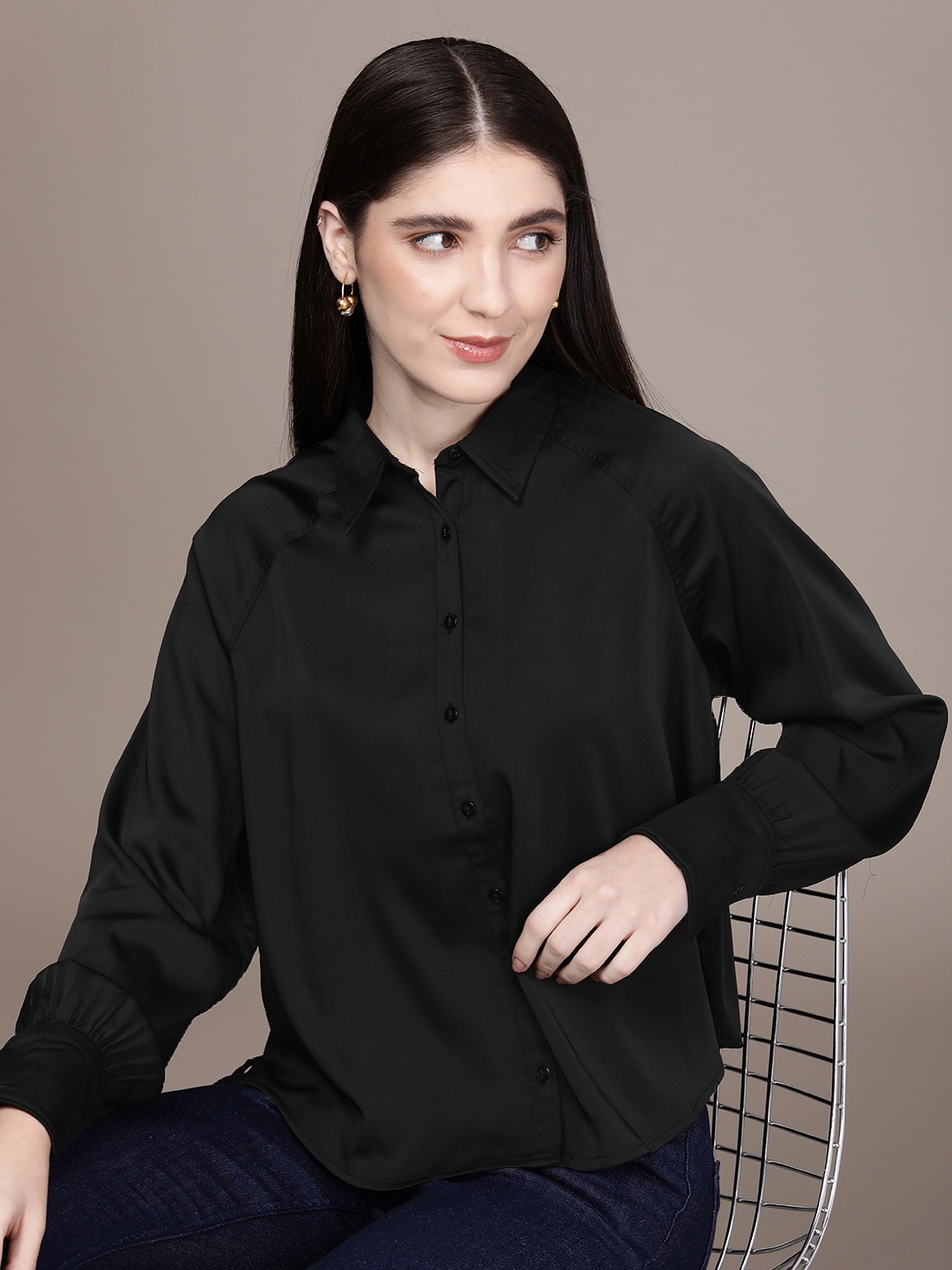 

French Connection Satin Finish Casual Shirt, Black