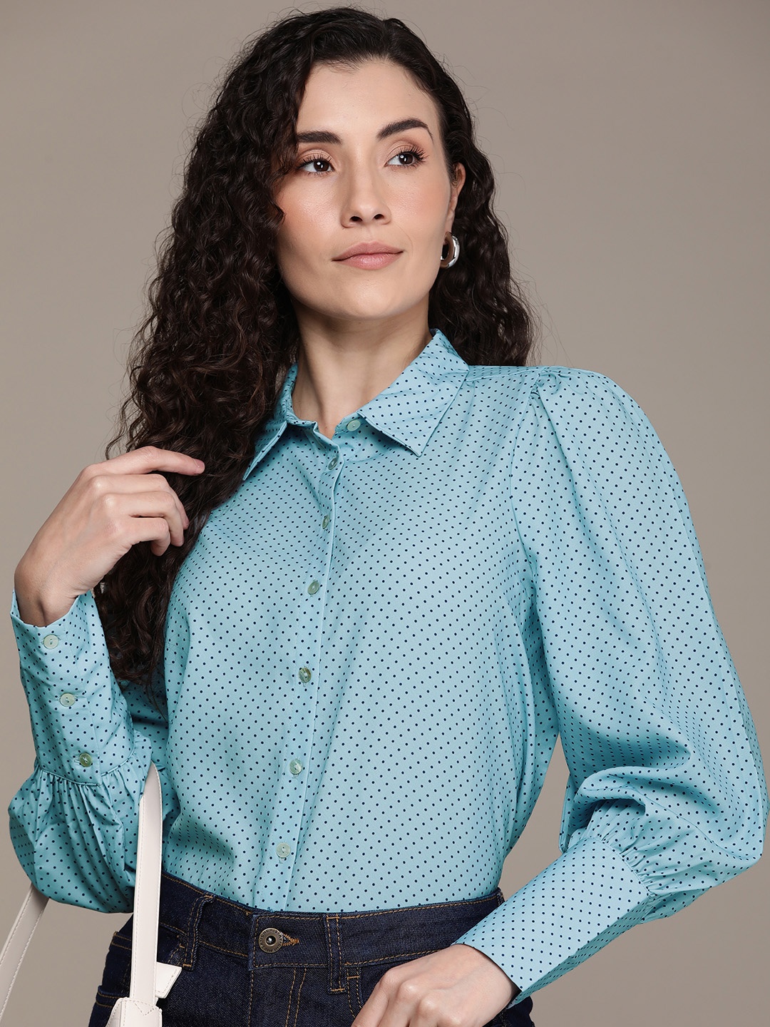 

French Connection Polka Dot Printed Casual Shirt, Blue