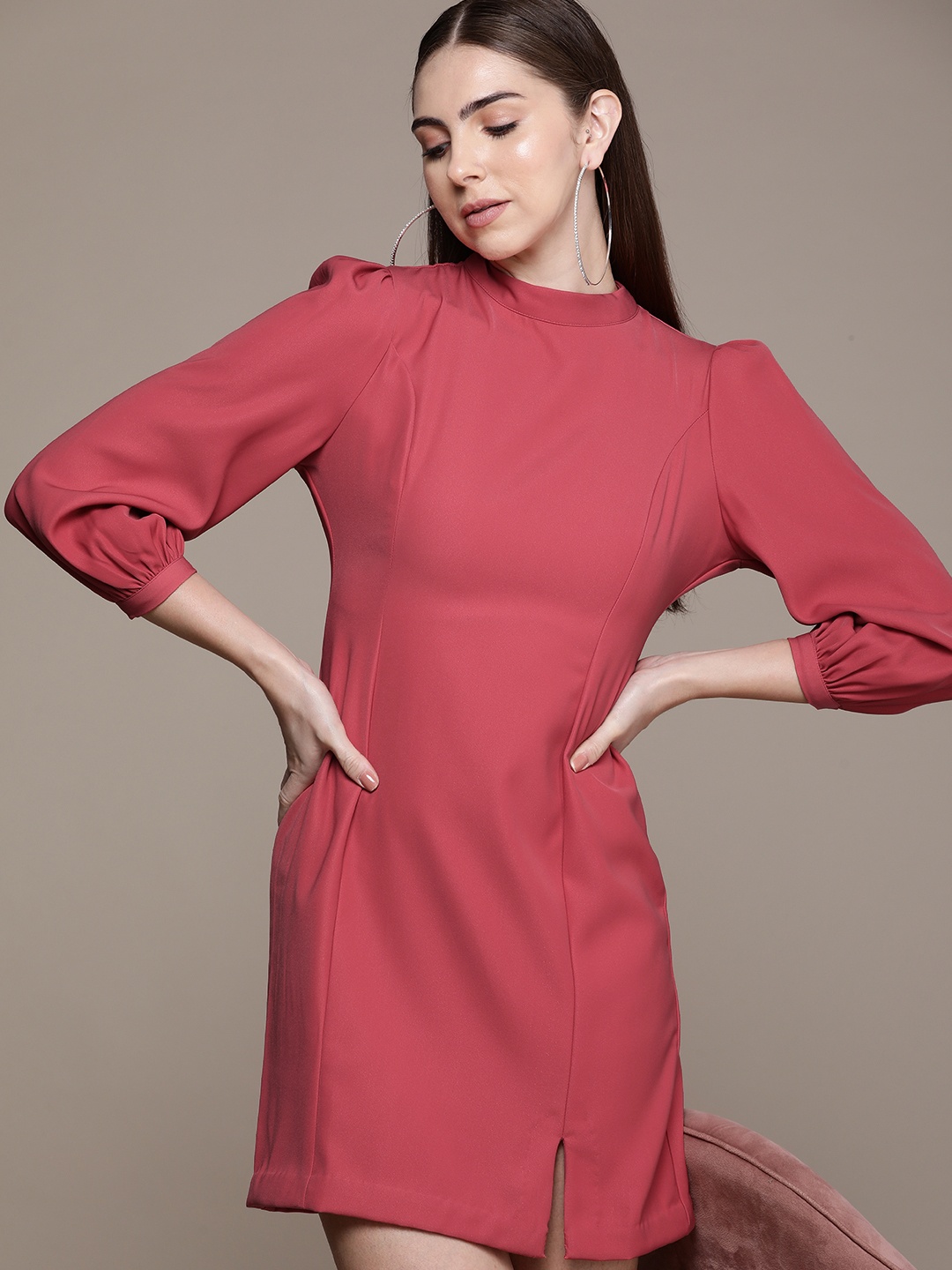 

French Connection Cuffed Sleeves Sheath Mini Dress, Pink