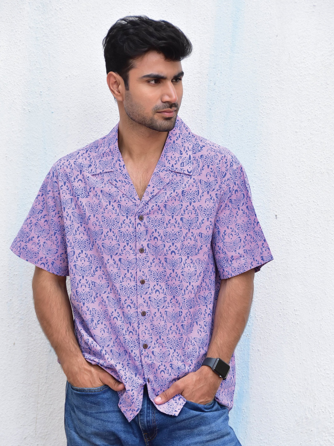 

Chidiyaa Original Conversational Printed Pure Cotton Casual Shirt, Lavender