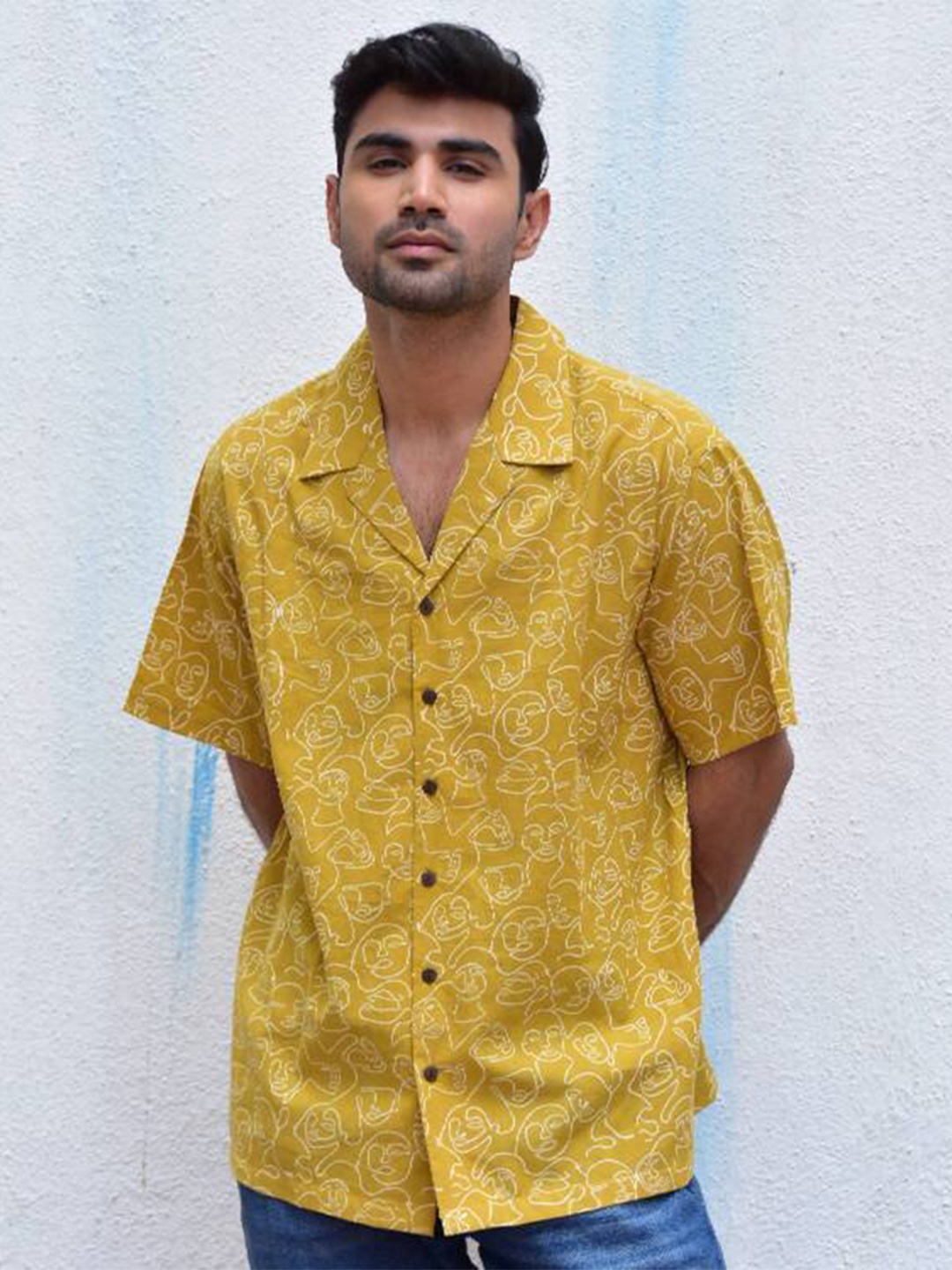 

Chidiyaa Original Graphic Printed Pure Cotton Casual Shirt, Yellow