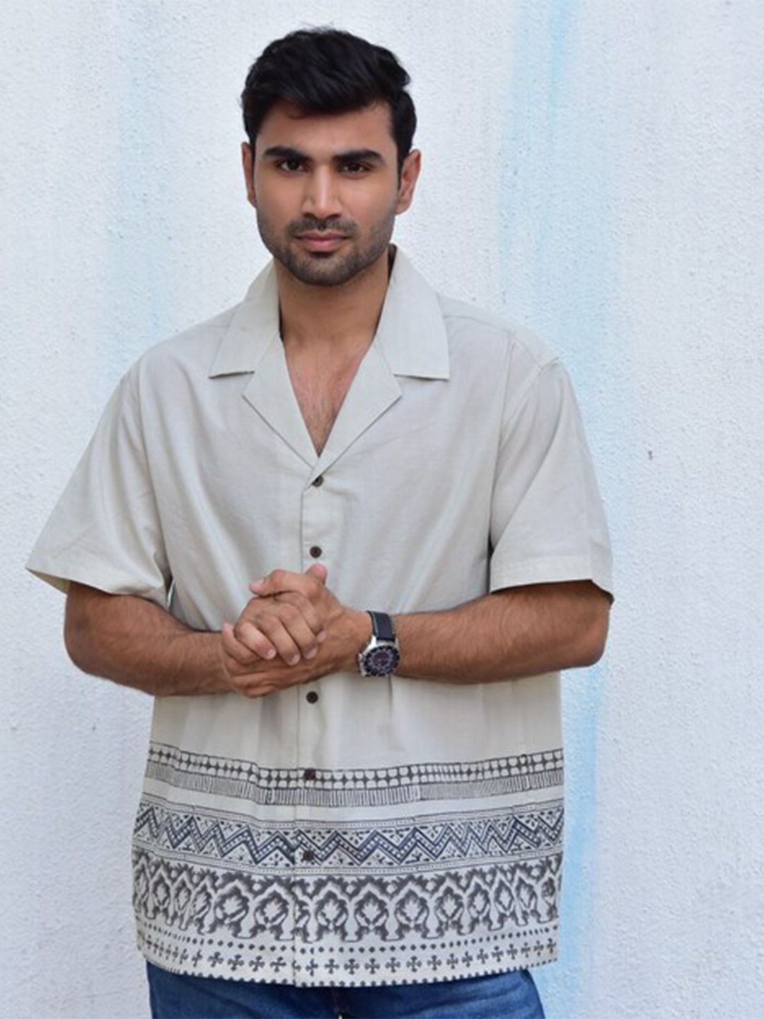 

Chidiyaa Original Ethnic Motif Printed Pure Cotton Casual Shirt, Off white