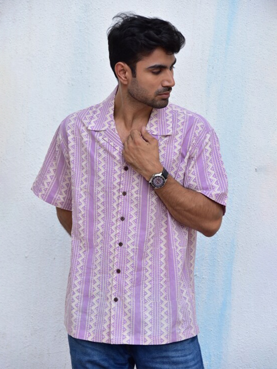 

Chidiyaa Original Geometric Printed Pure Cotton Casual Shirt, Lavender