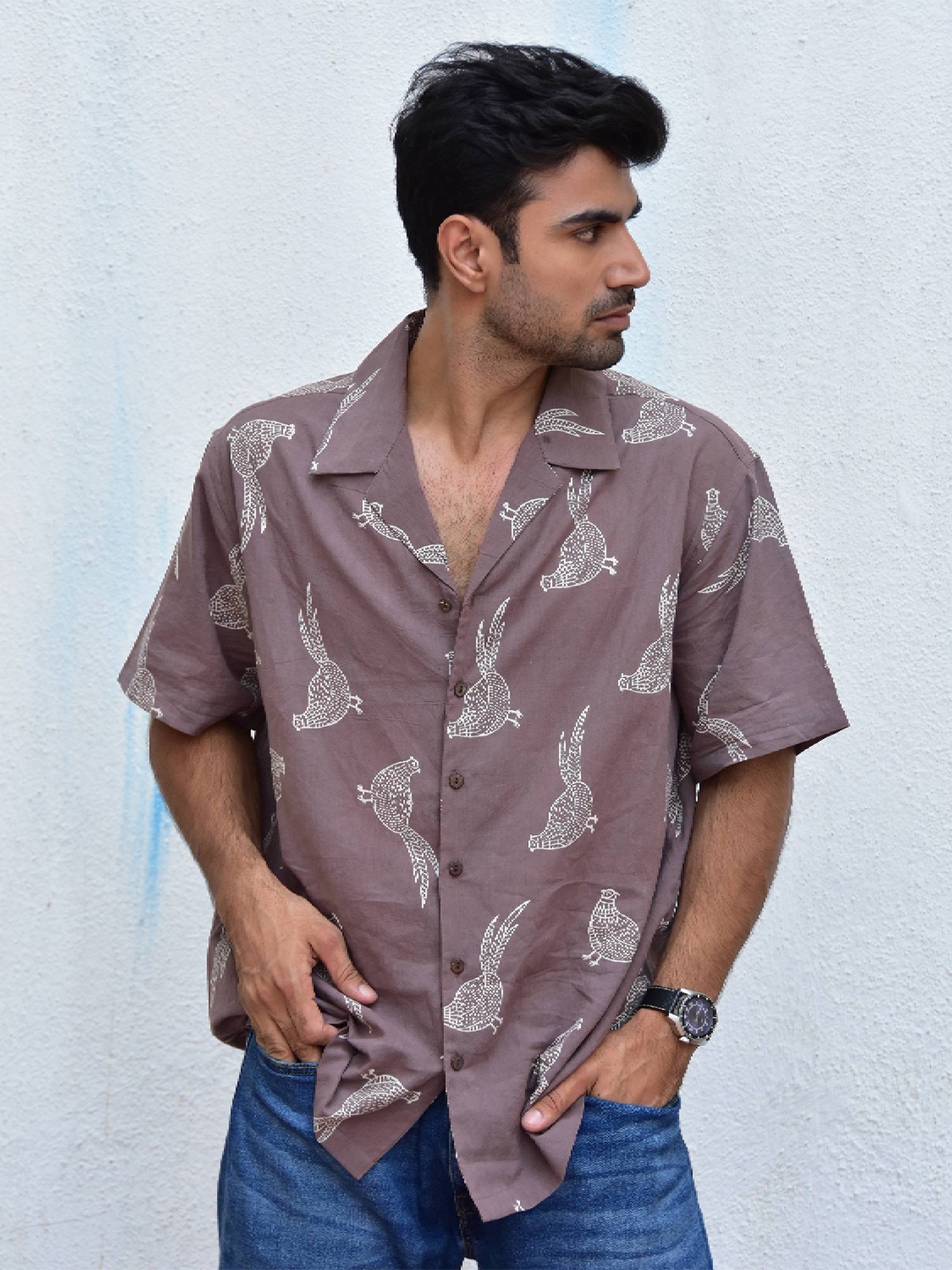 

Chidiyaa Original Graphic Printed Pure Cotton Casual Shirt, Brown