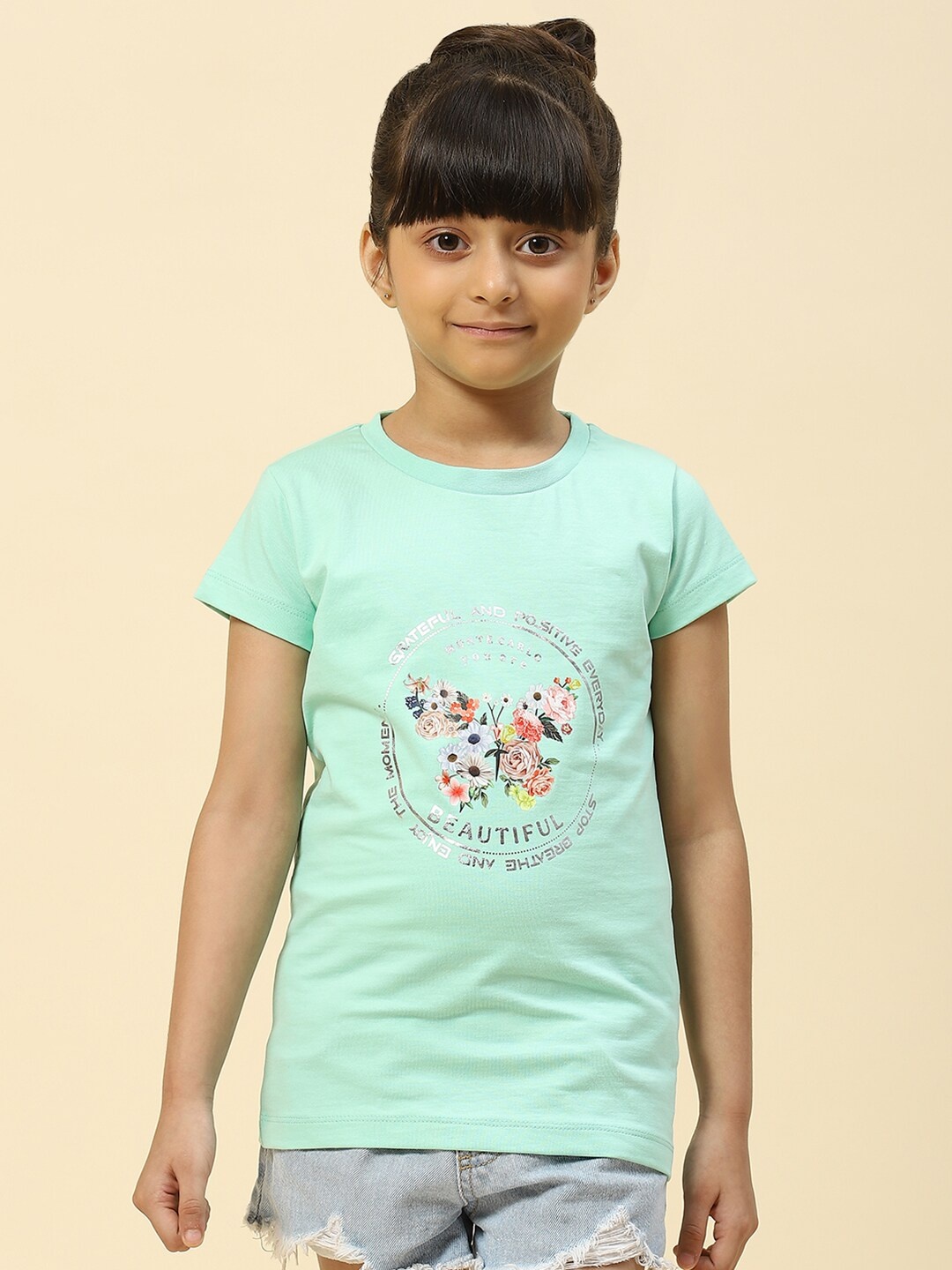 

Monte Carlo Floral Printed Casual T-shirt, Green