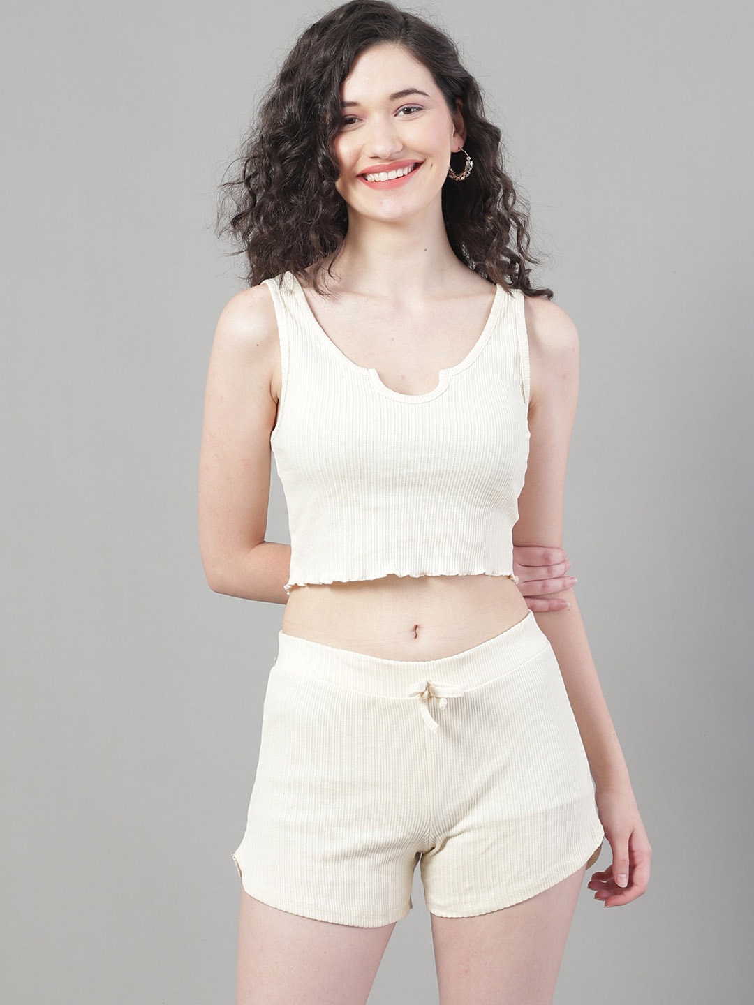 

NoBarr Ribbed Pure Cotton Top & Shorts, Cream