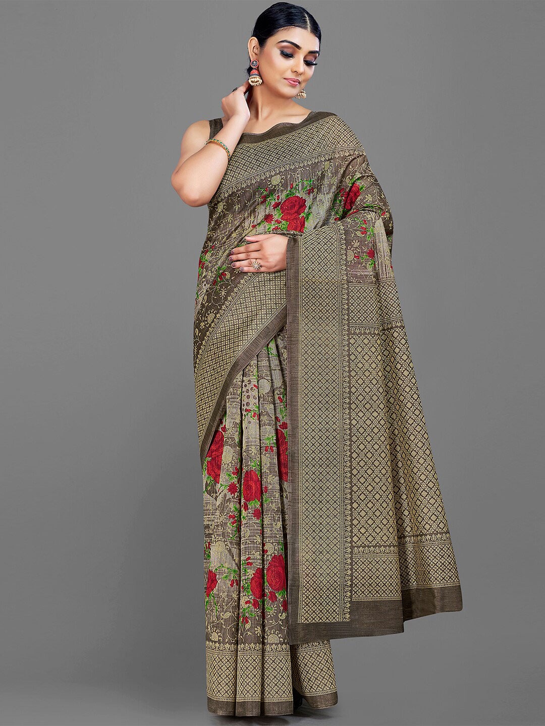 

KALINI Floral Printed Saree, Brown