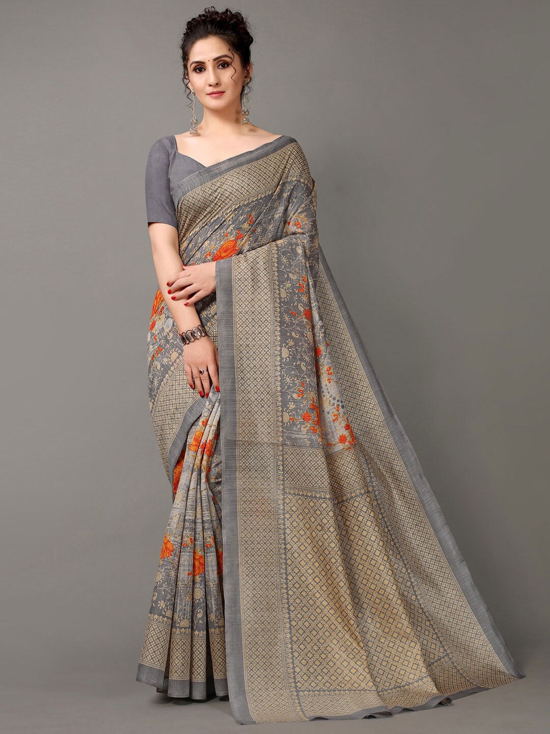 

KALINI Floral Printed Saree, Grey