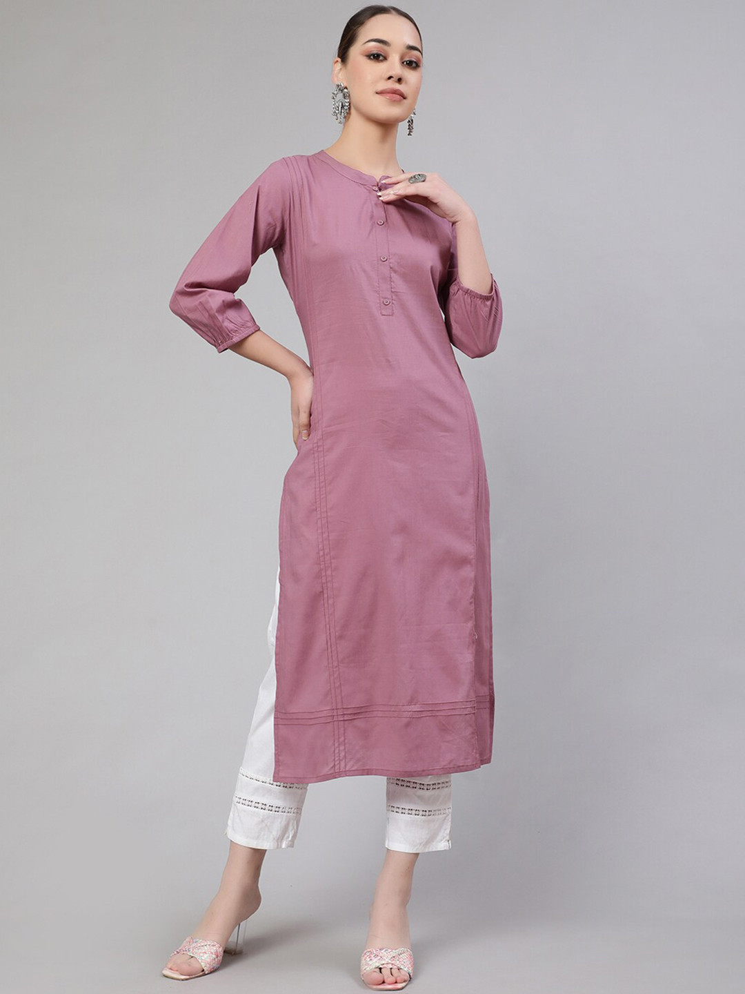 

Nayo Mauve Mandarin Collar Pure Cotton Kurta
