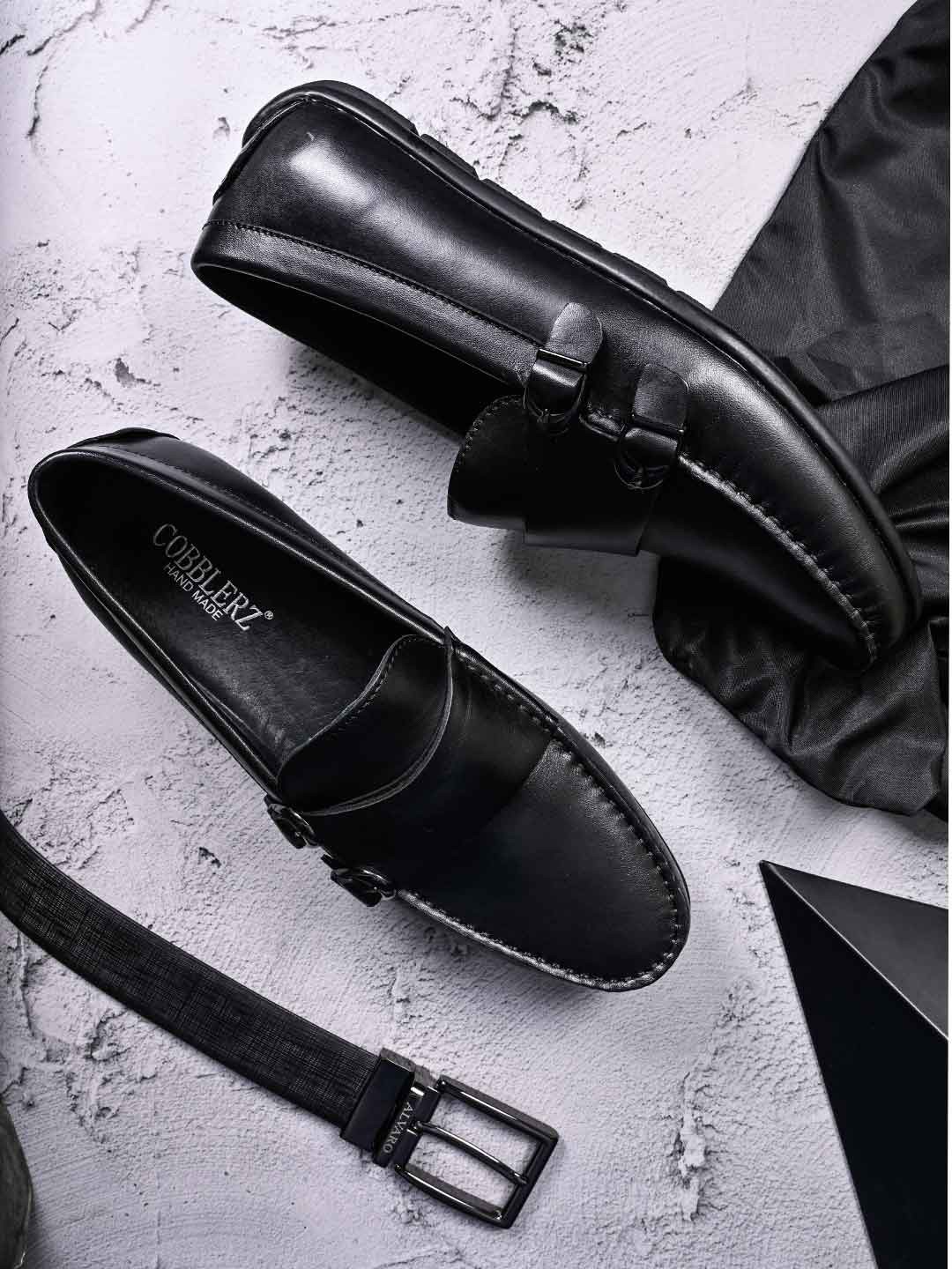 

Cobblerz Men Buckled Leather Loafers, Black