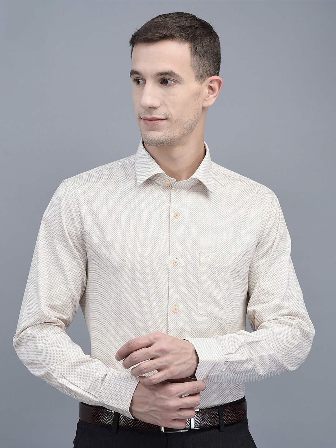 

COBB Slim Fit Micro Ditsy Printed Cotton Formal Shirt, White