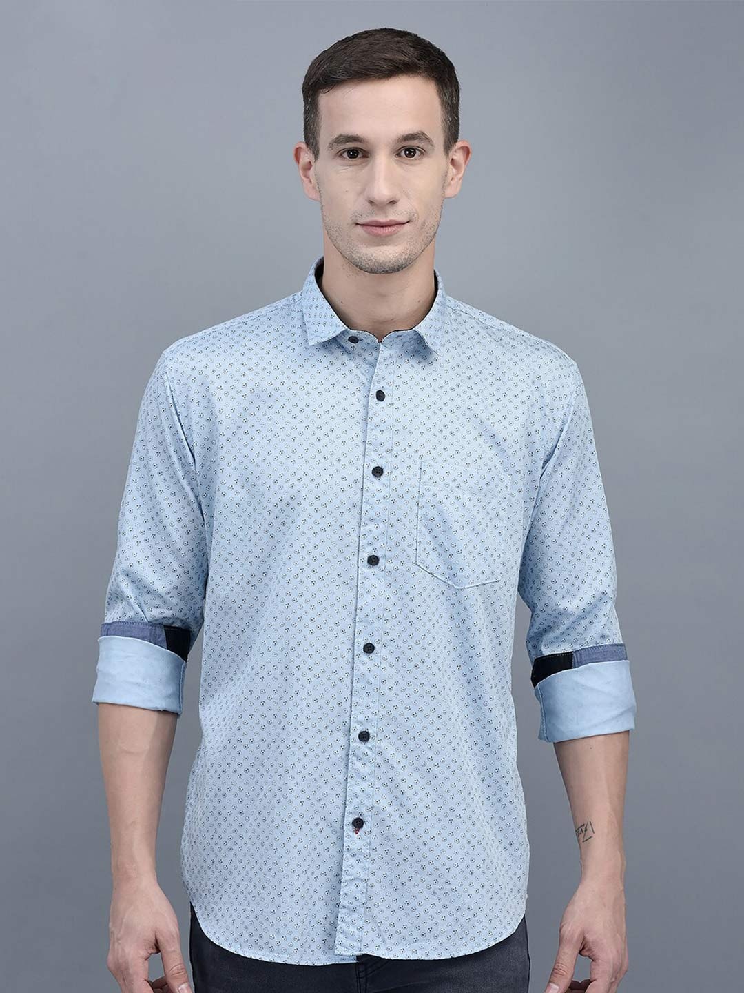 

COBB Slim Fit Micro Ditsy Printed Cotton Casual Shirt, Blue