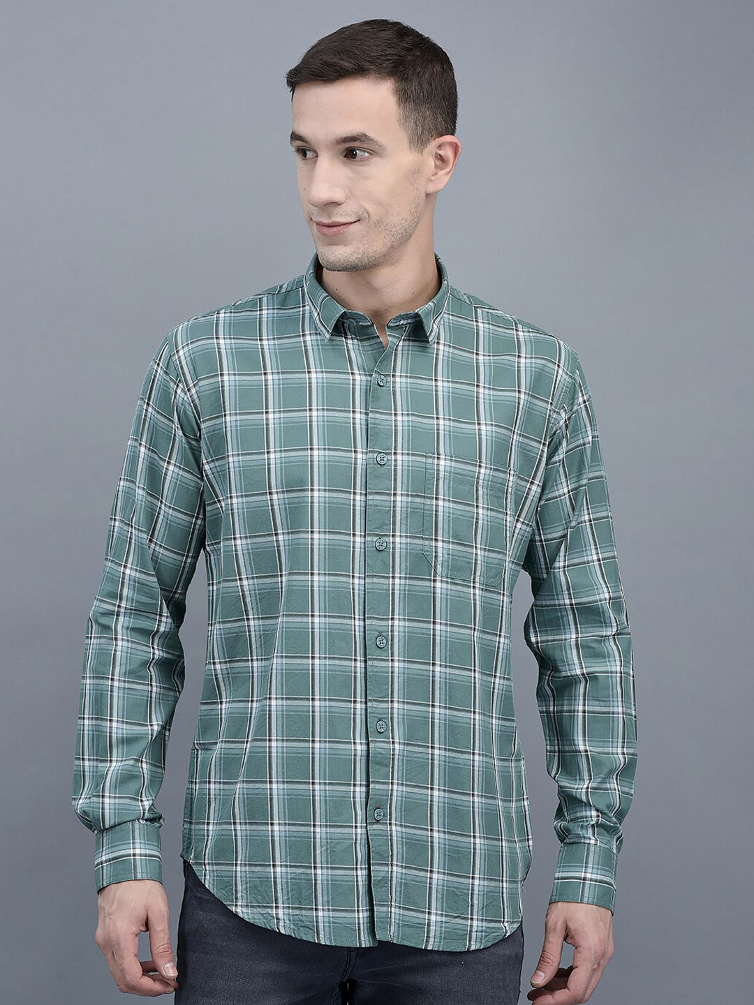 

COBB Slim Fit Tartan Checked Cotton Casual Shirt, Green