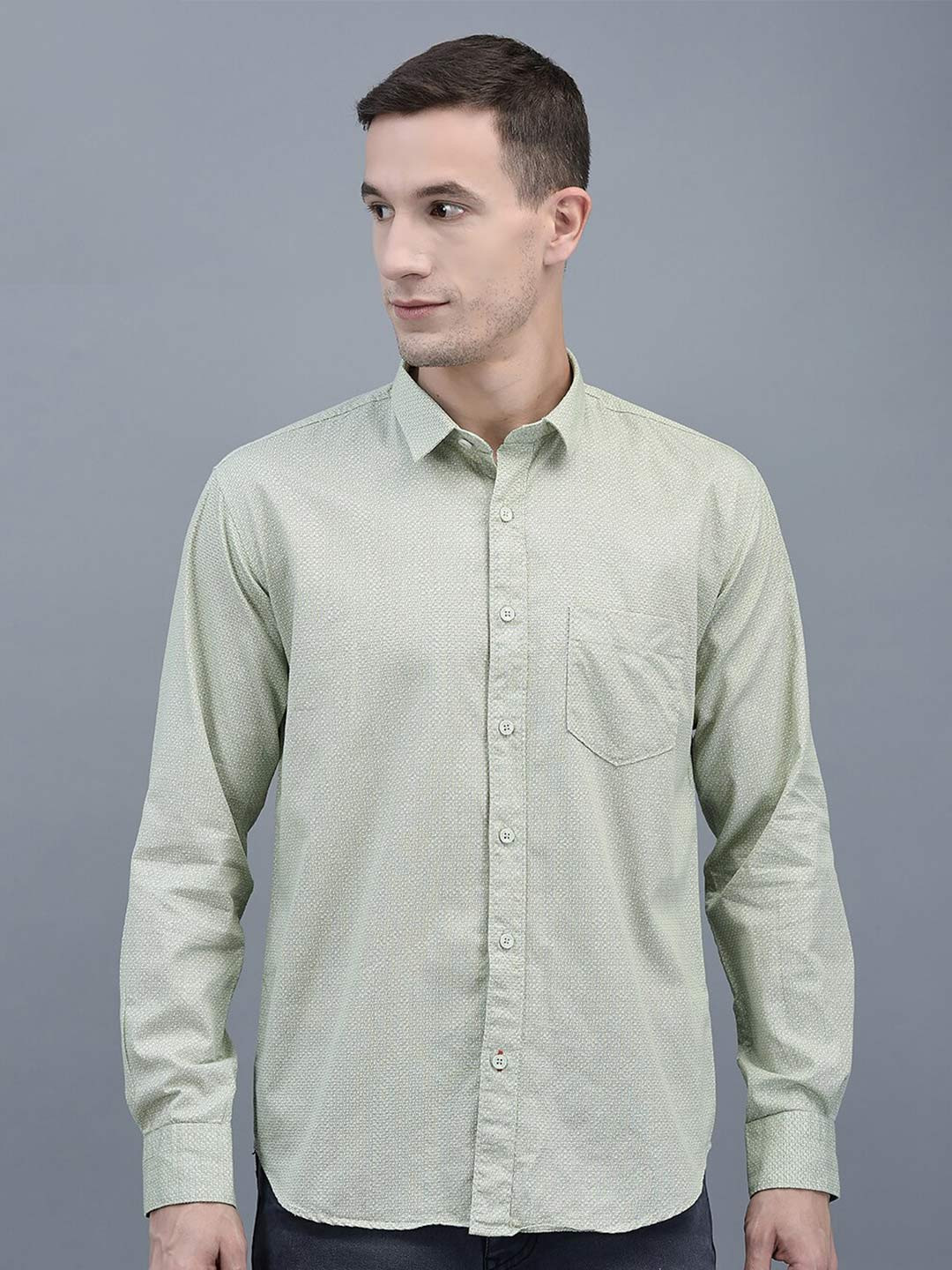 

COBB Slim Fit Micro Ditsy Printed Cotton Casual Shirt, Green