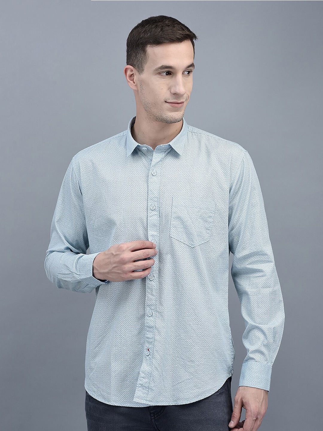 

COBB Slim Fit Micro Ditsy Printed Cotton Casual Shirt, Blue