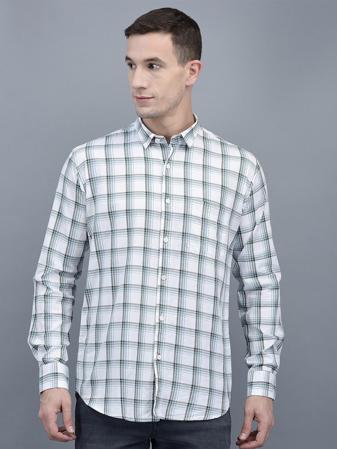 

COBB Slim Fit Tartan Checked Cotton Casual Shirt, White