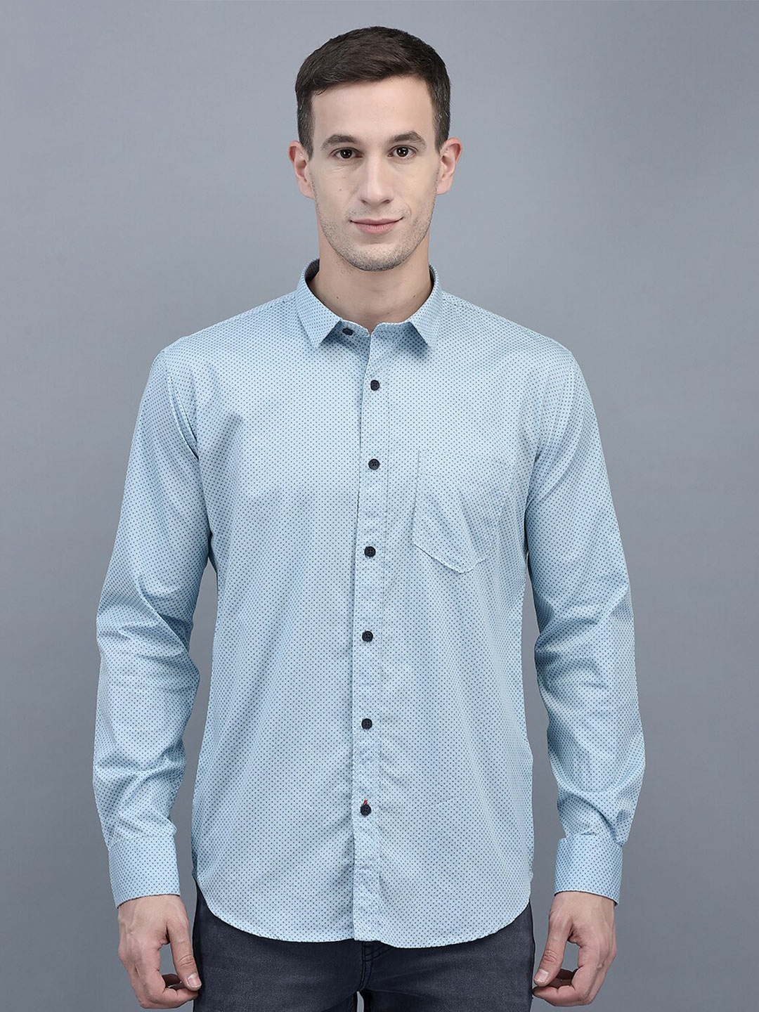 

COBB Slim Fit Micro Ditsy Printed Cotton Casual Shirt, Blue