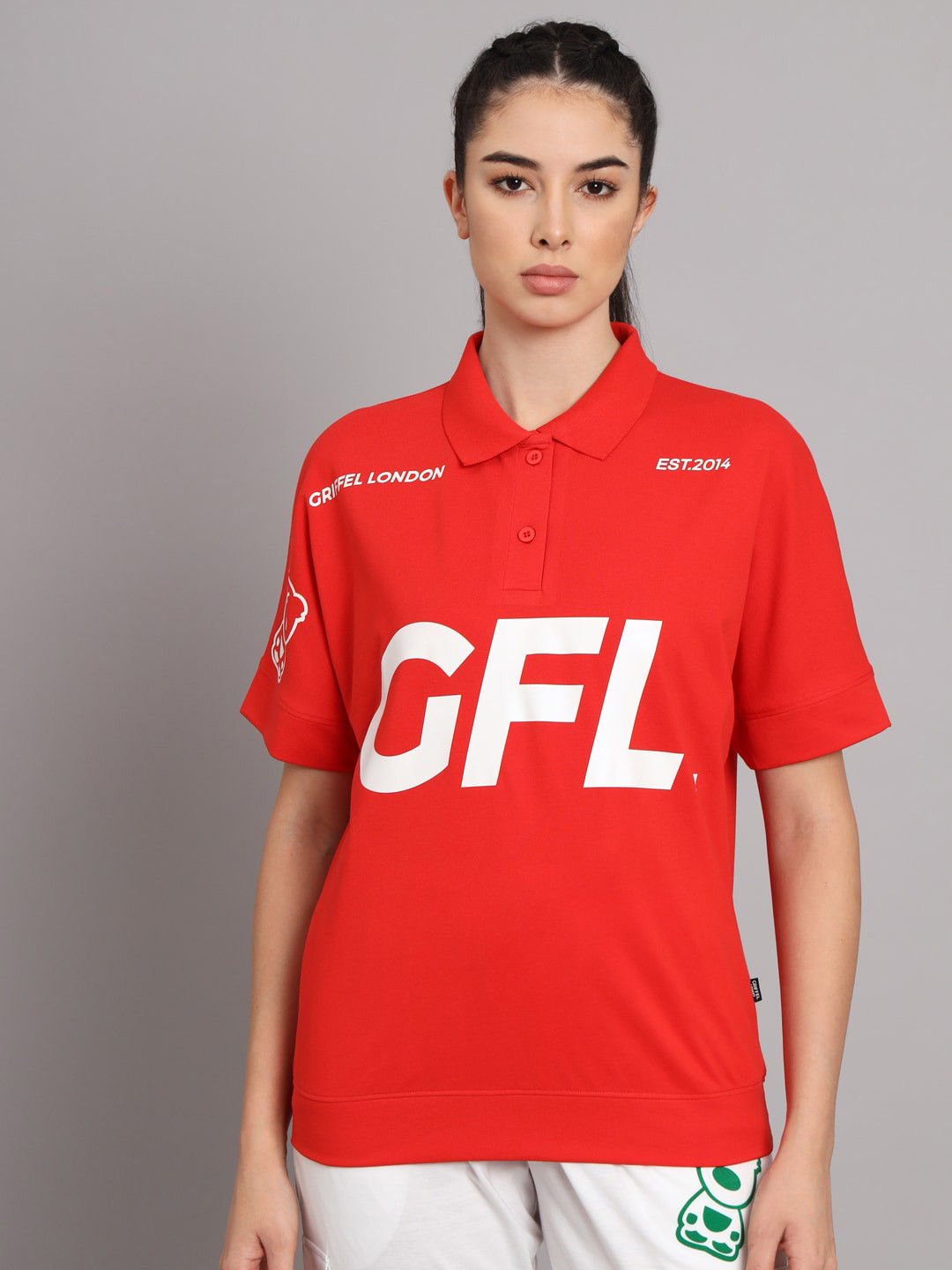 

GRIFFEL Typography Printed Polo Collar Cotton T-shirt, Red