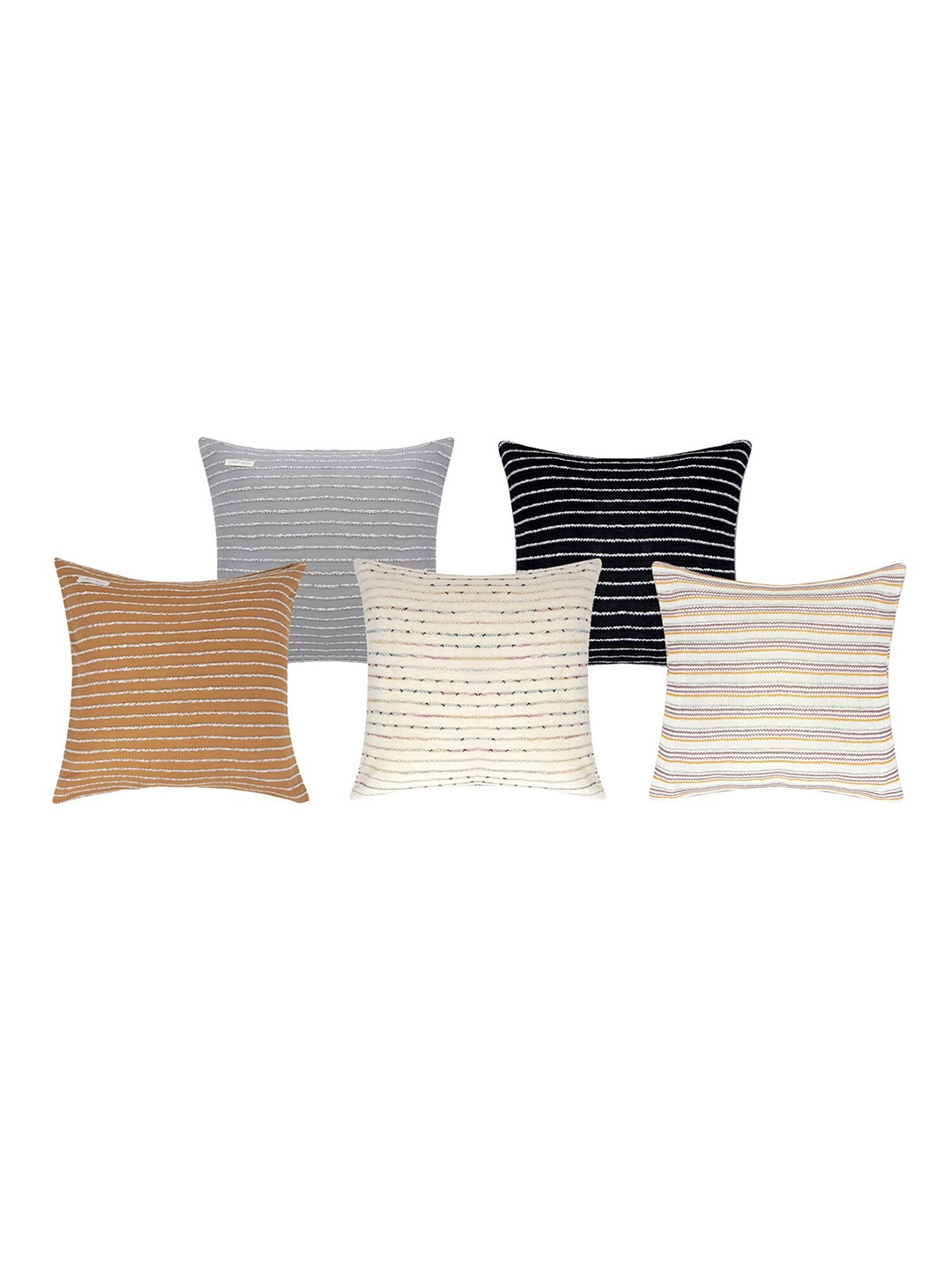 

Aditi Wasan Black & White 5 Pieces Striped Cotton Square Cushion Covers