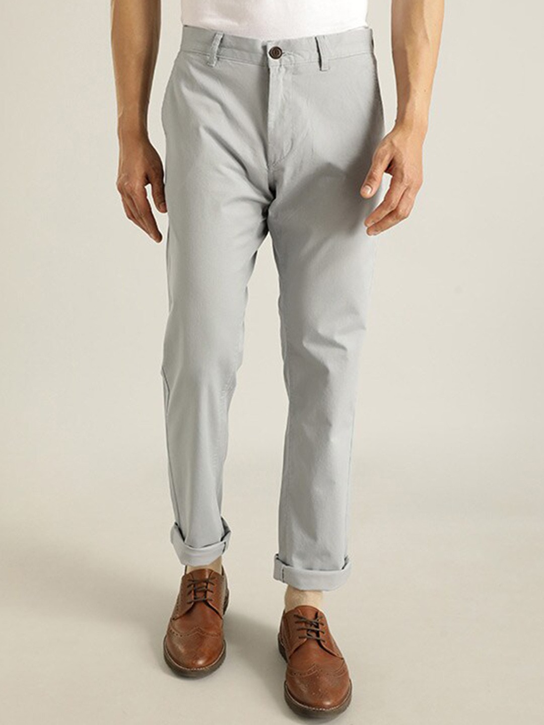 

Indian Terrain Men Brooklyn Slim Fit Pure Cotton Trousers, Blue