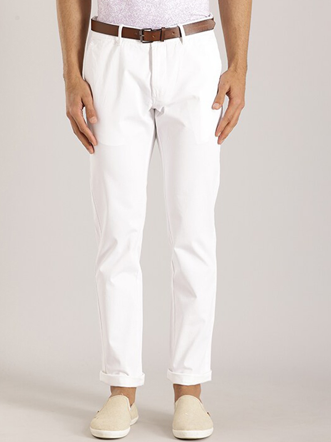 

Indian Terrain Men Mid-Rise Brooklyn Slim Fit Pure Cotton Trousers, White