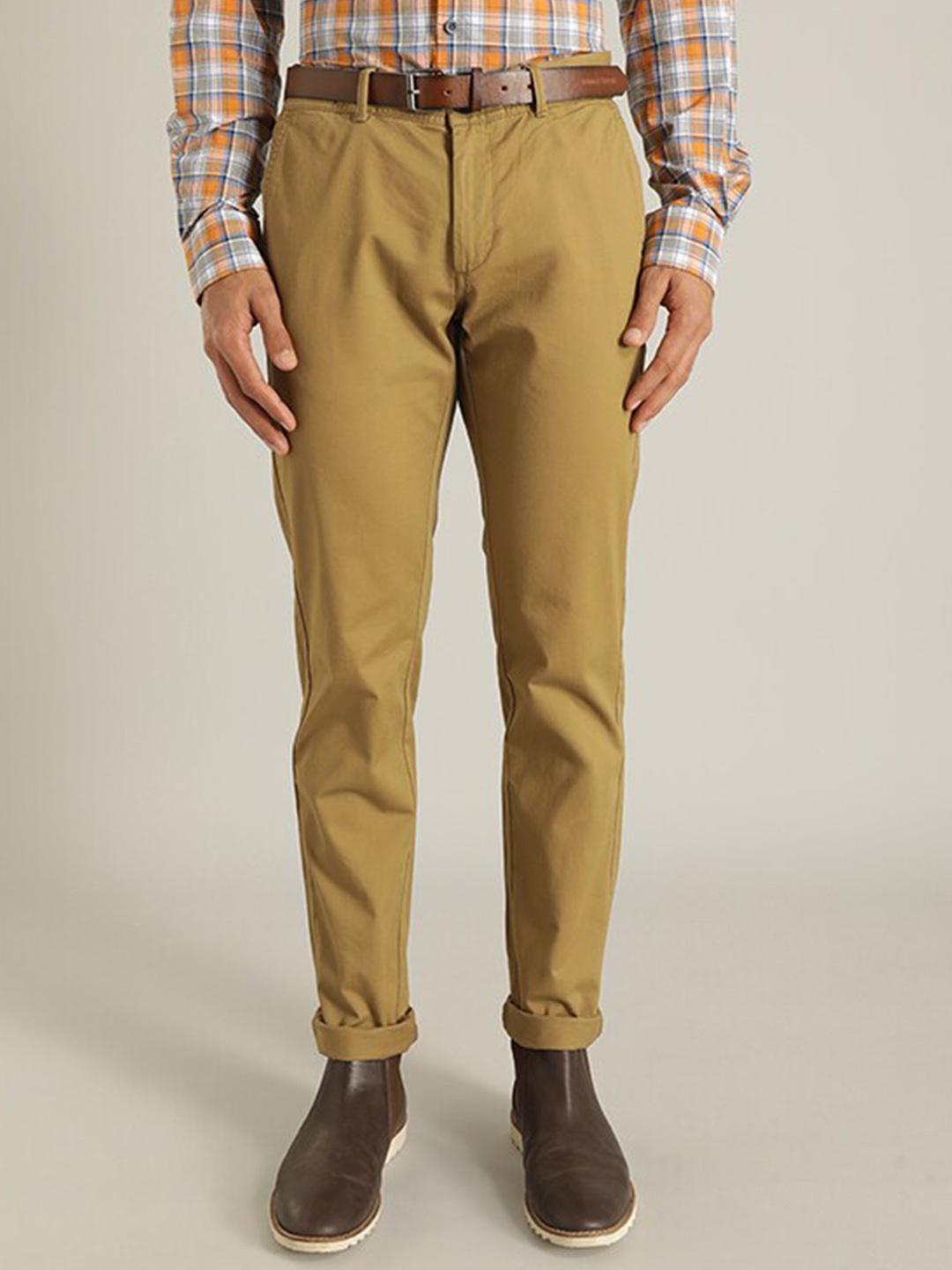 

Indian Terrain Men Brooklyn Slim Fit Pure Cotton Chinos, Khaki