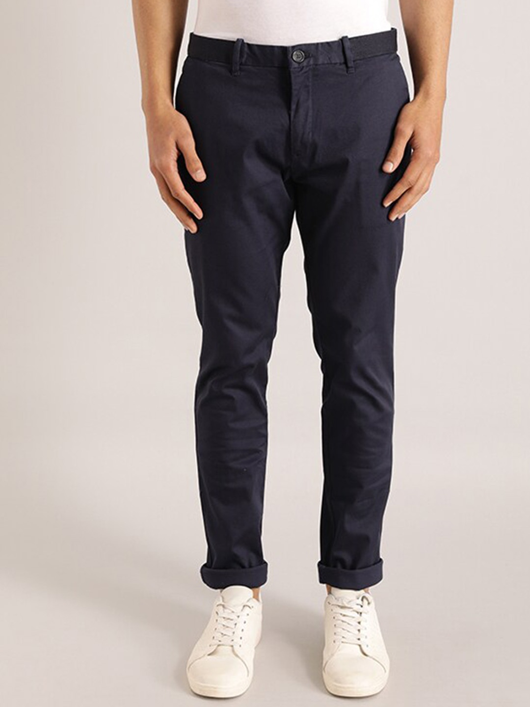 

Indian Terrain Men Brooklyn Slim Fit Pure Cotton Chino Trousers, Navy blue