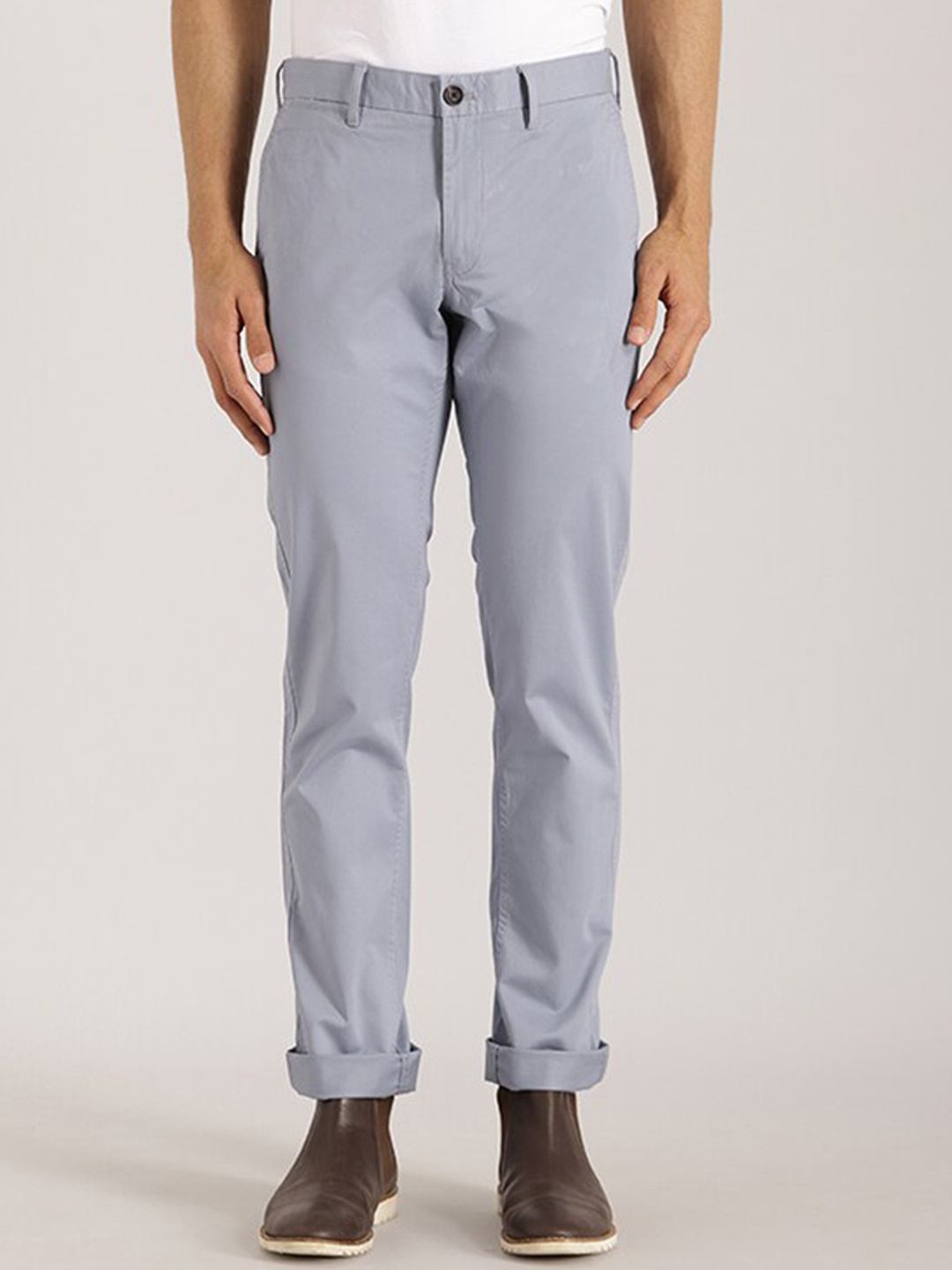 

Indian Terrain Men Brooklyn Slim Fit Pure Cotton Chino Trousers, Blue