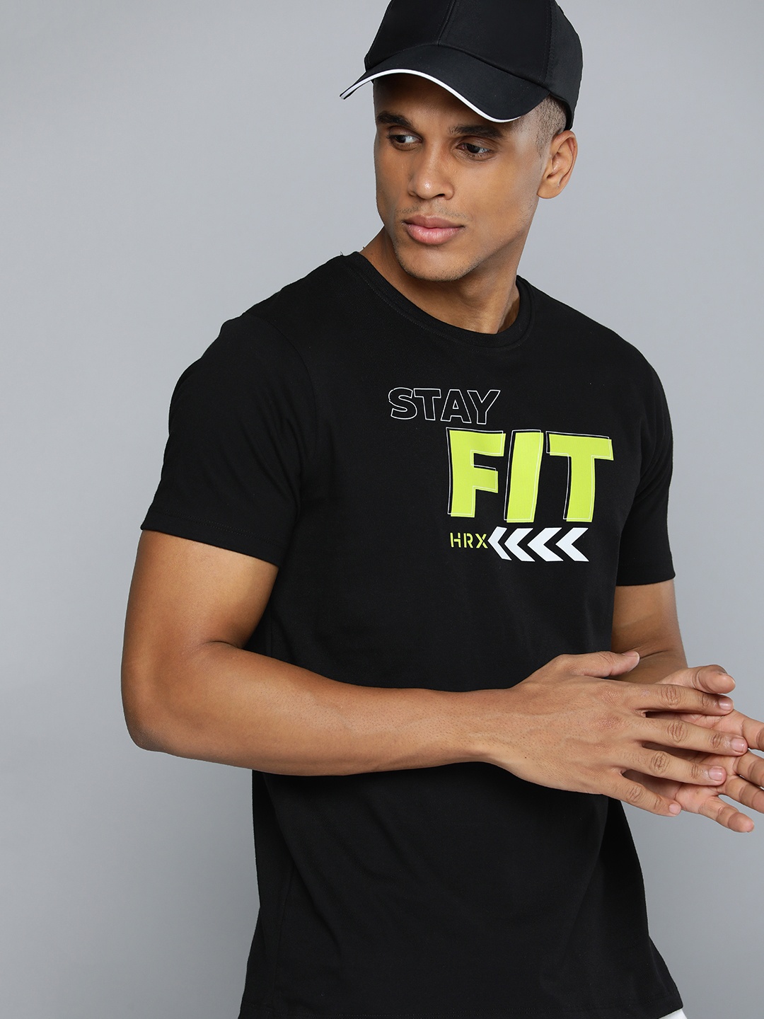 

HRX by Hrithik Roshan Men Typography Printed Pure Cotton T-shirt, Black