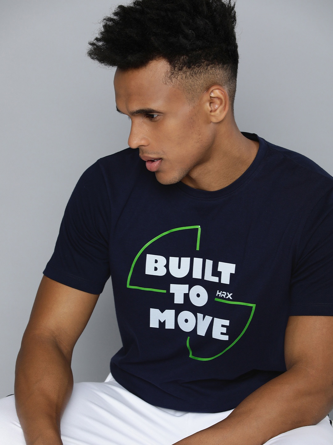 

HRX by Hrithik Roshan Men Typography Printed Pure Cotton T-shirt, Navy blue