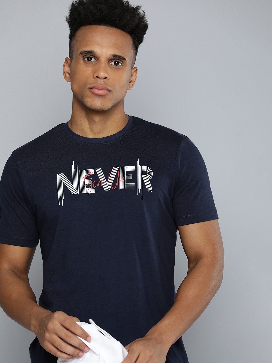 

HRX by Hrithik Roshan Men Typography Printed Pure Cotton T-shirt, Navy blue