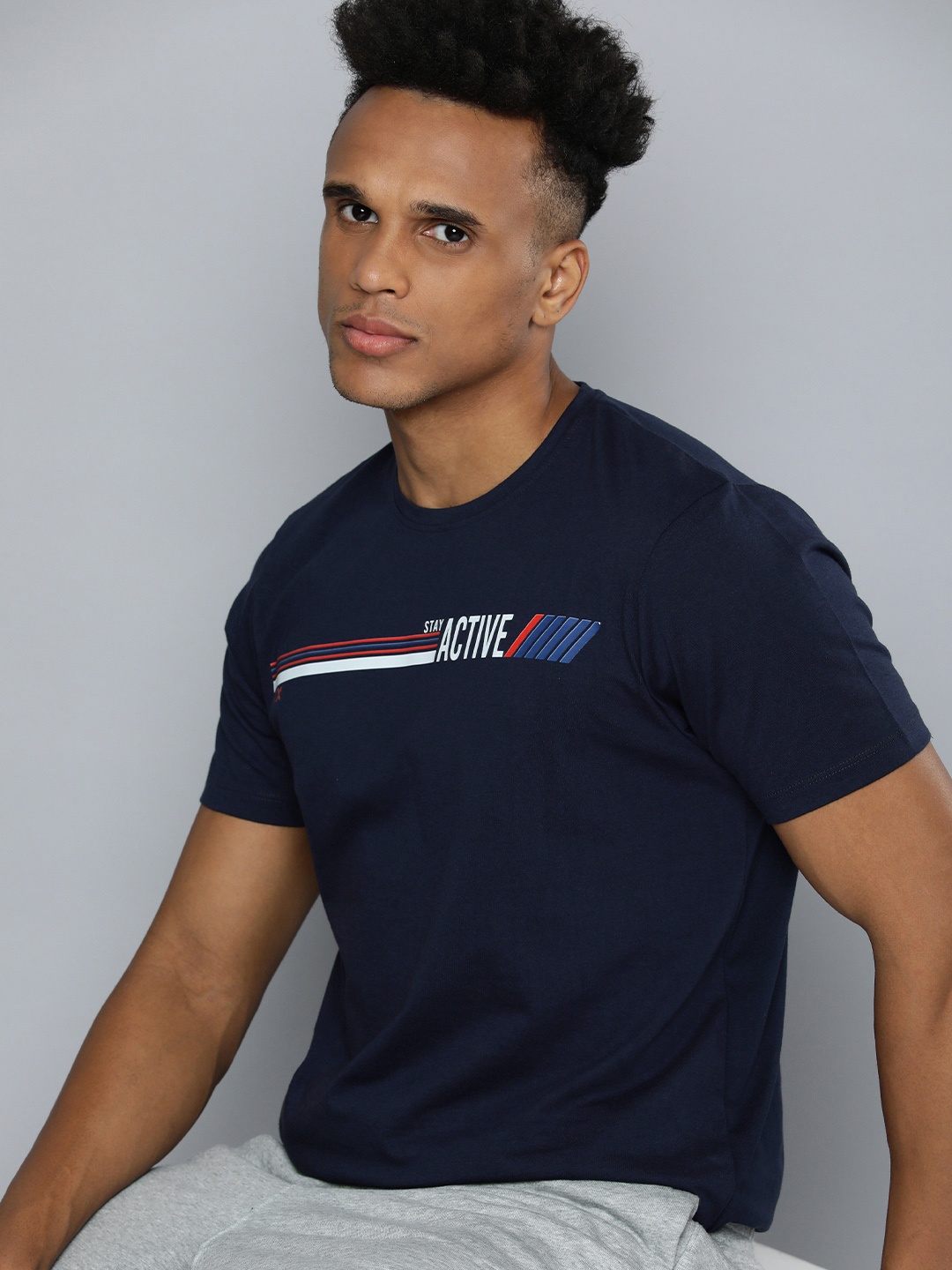 

HRX by Hrithik Roshan Men Typography Printed Pure Cotton T-shirt, Navy blue