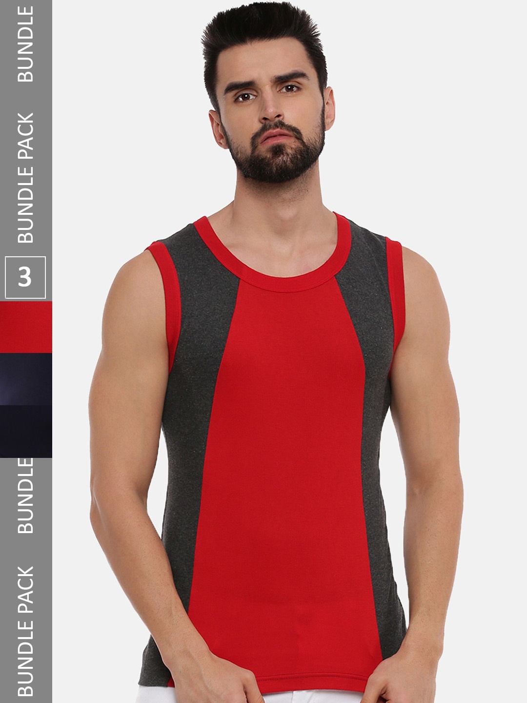 

Ramraj Pack Of 3 Round Neck Cotton Basic Innerwear Vest ARCHRYGYMVRNBS5006, Red