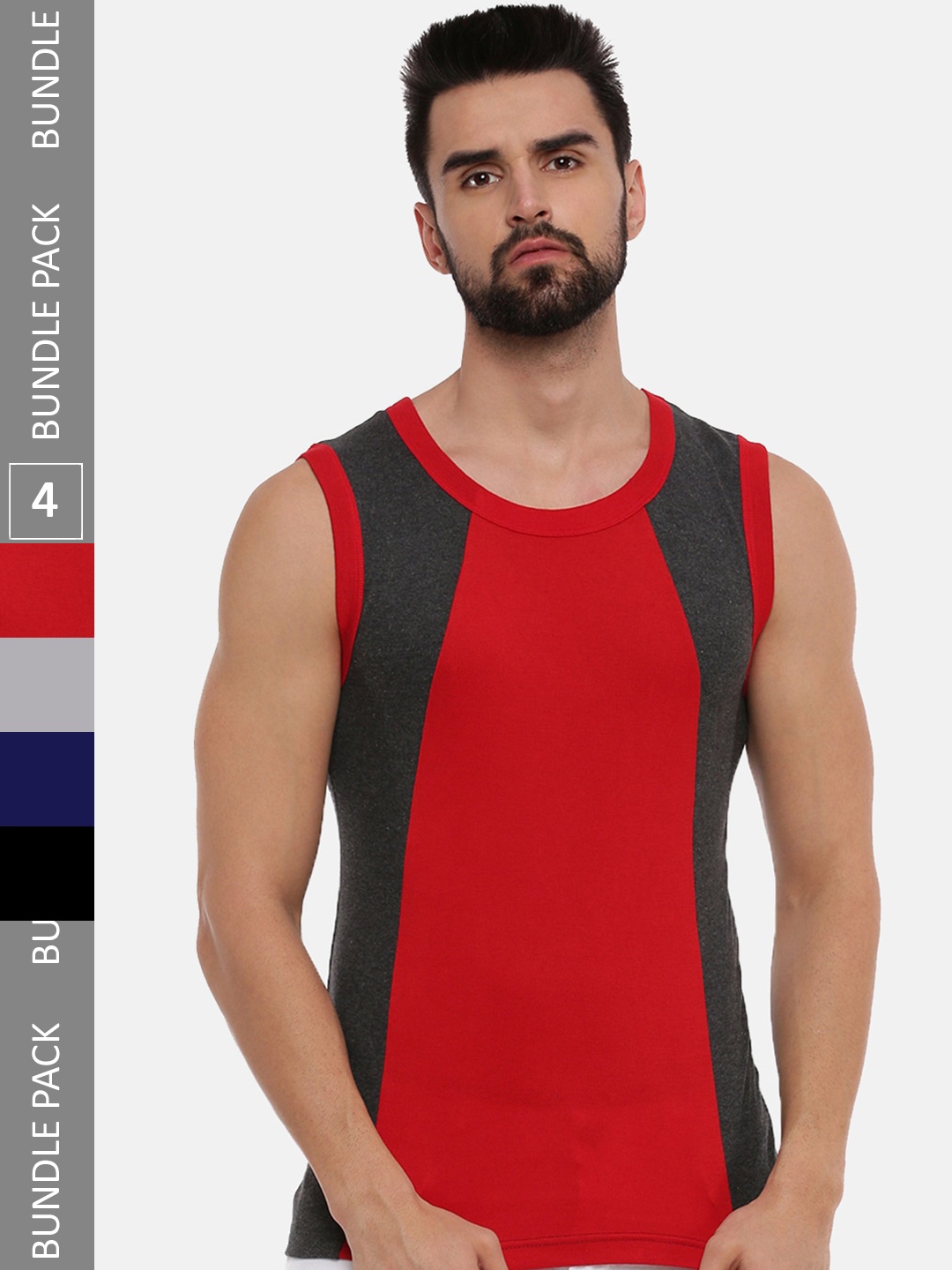 

Ramraj Pack Of 4 Round Neck Cotton Basic Innerwear Vests ARCHRYGYMVRNBS5006, Red