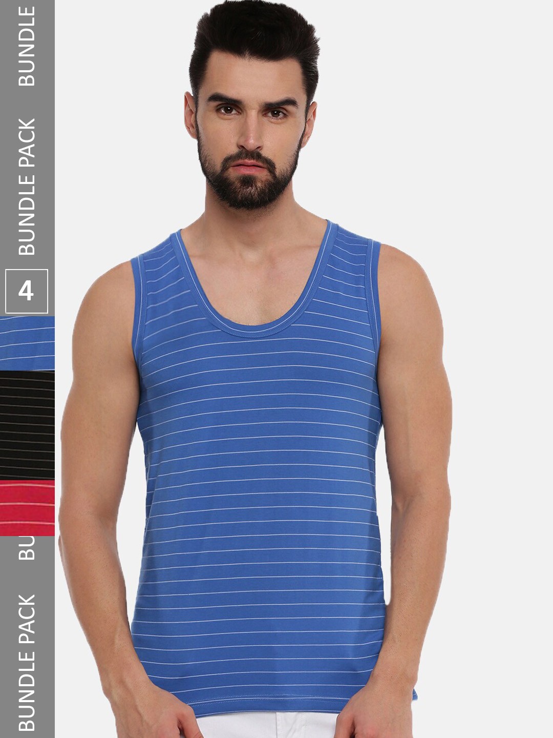 

Ramraj Pack Of 4 Striped Round Neck Cotton Basic Innerwear Vest, Blue