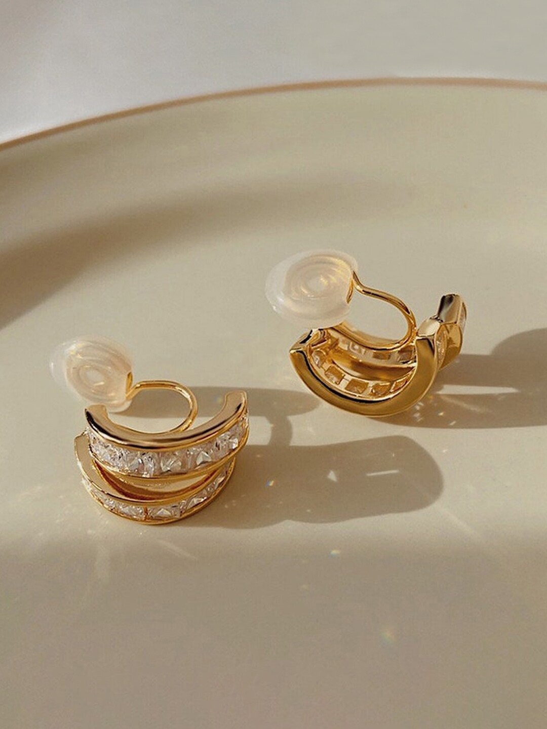

Jewels Galaxy Gold-Plated Contemporary Twin Hoop-Like Studs Earrings