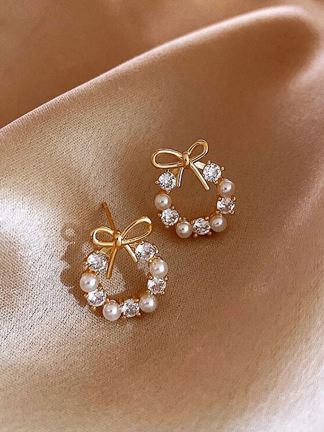 

Jewels Galaxy Gold Plated Contemporary American Diamond Studs Earrings, White